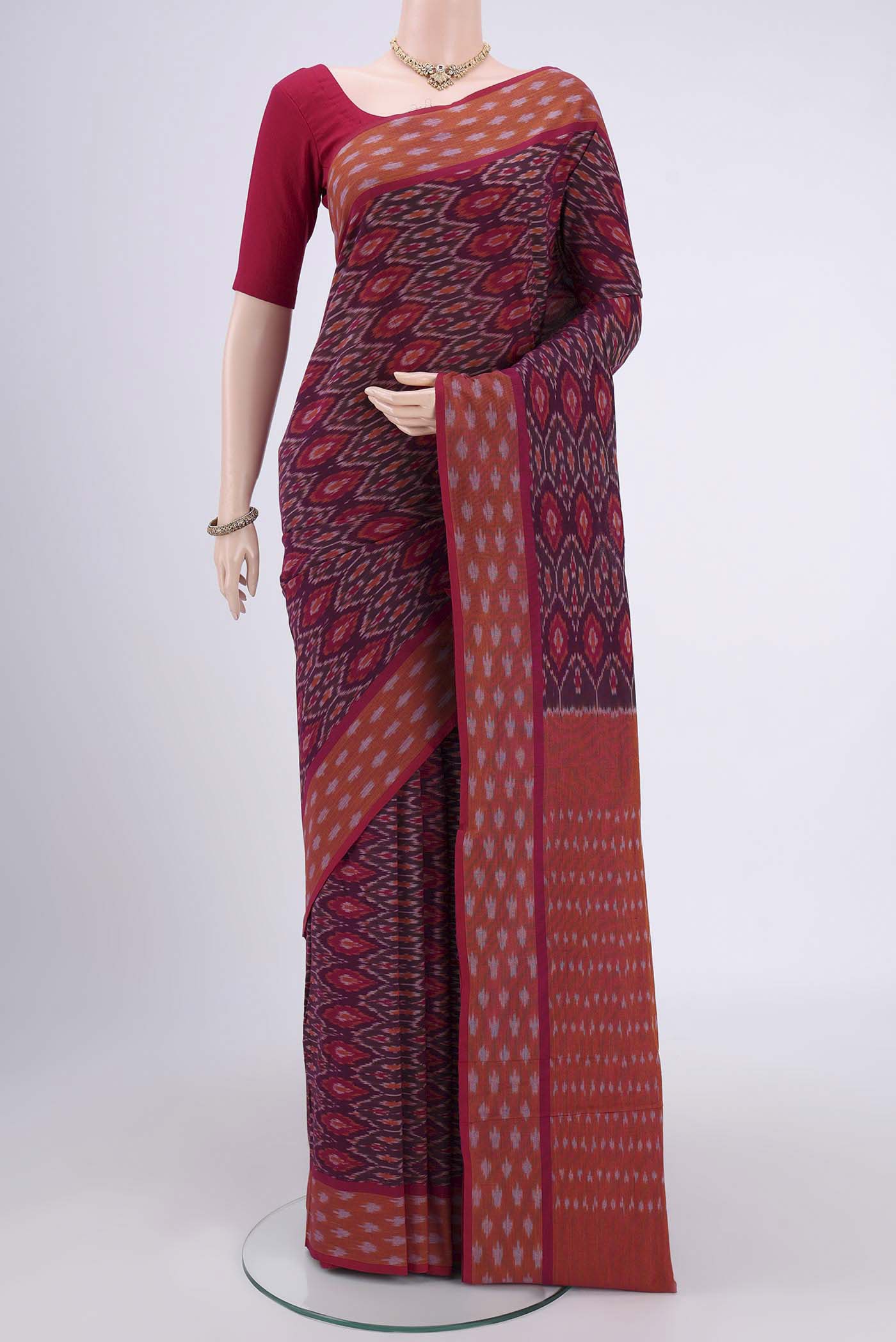 Maroon Pochampally Cotton Saree