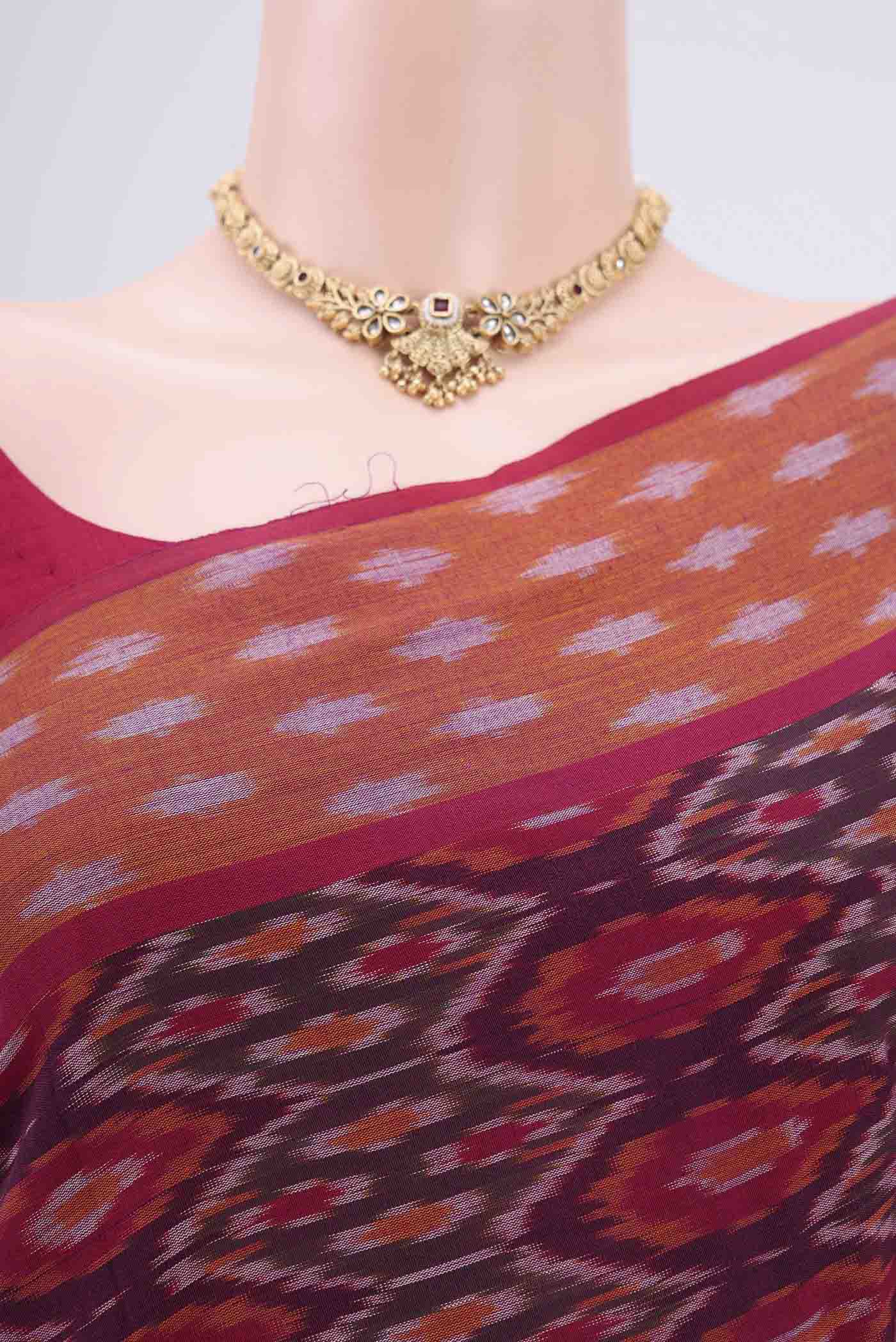 Maroon Pochampally Cotton Saree - Image 2