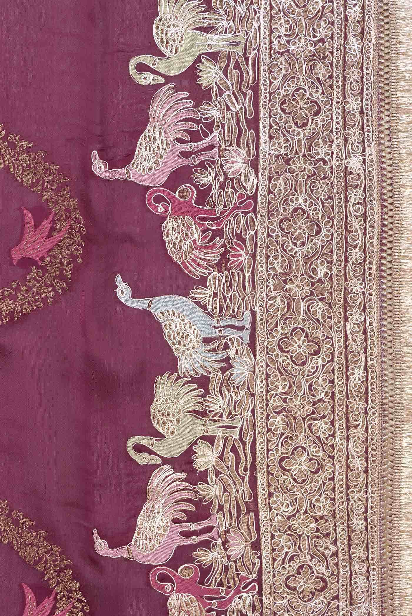 Magenta Dual Tone Satin Crepe Saree - Image 3