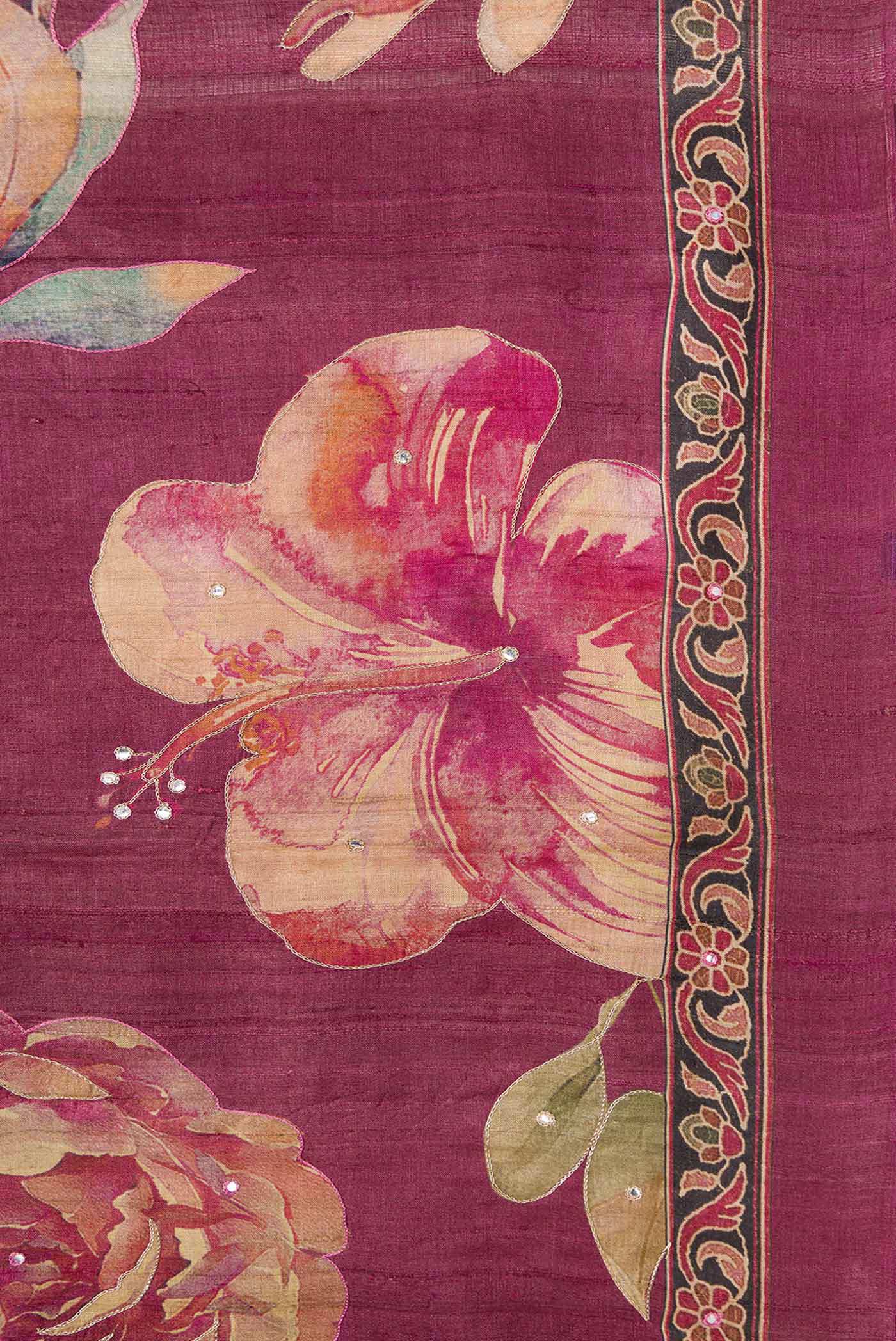 Magenta Dual Tone Tussar Silk Saree - Image 3