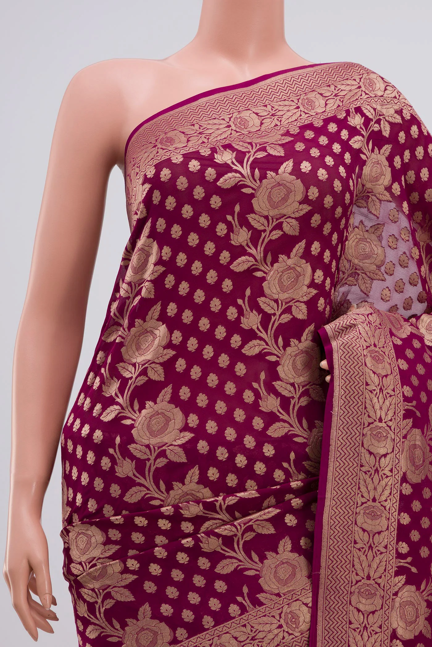 Magenta Banarasi Georgette Saree - Image 2