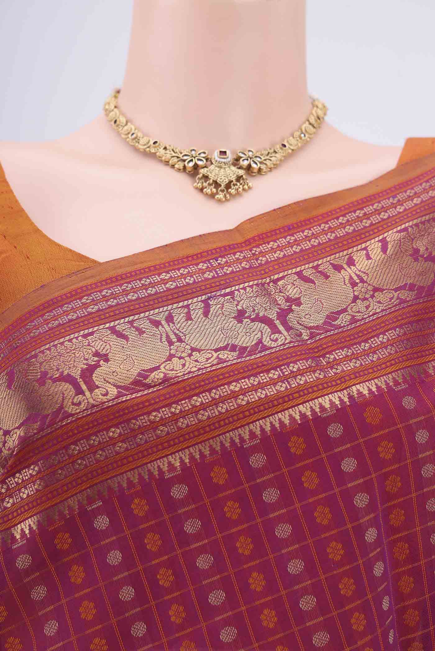 Magenta Kanchi Cotton Saree - Image 2