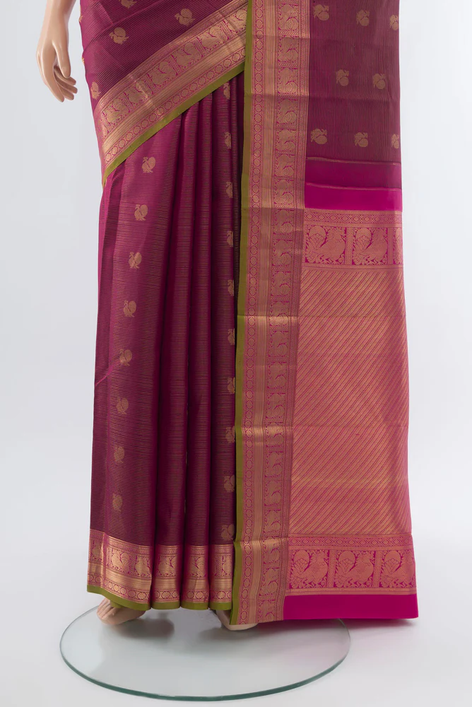 Magenta Kanchipuram Silk Saree - Image 3