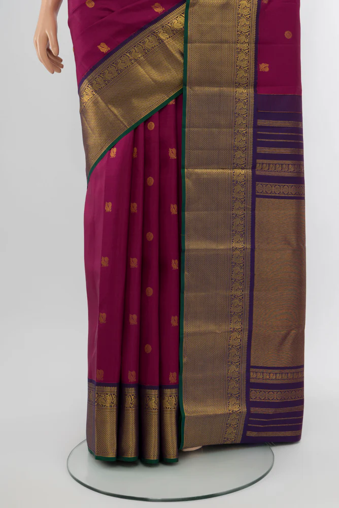 Magenta Kanjivaram Silk Saree - Image 3