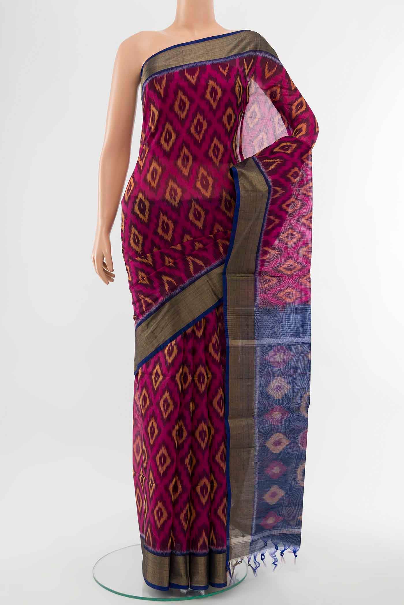 Magenta Kora Cotton Saree