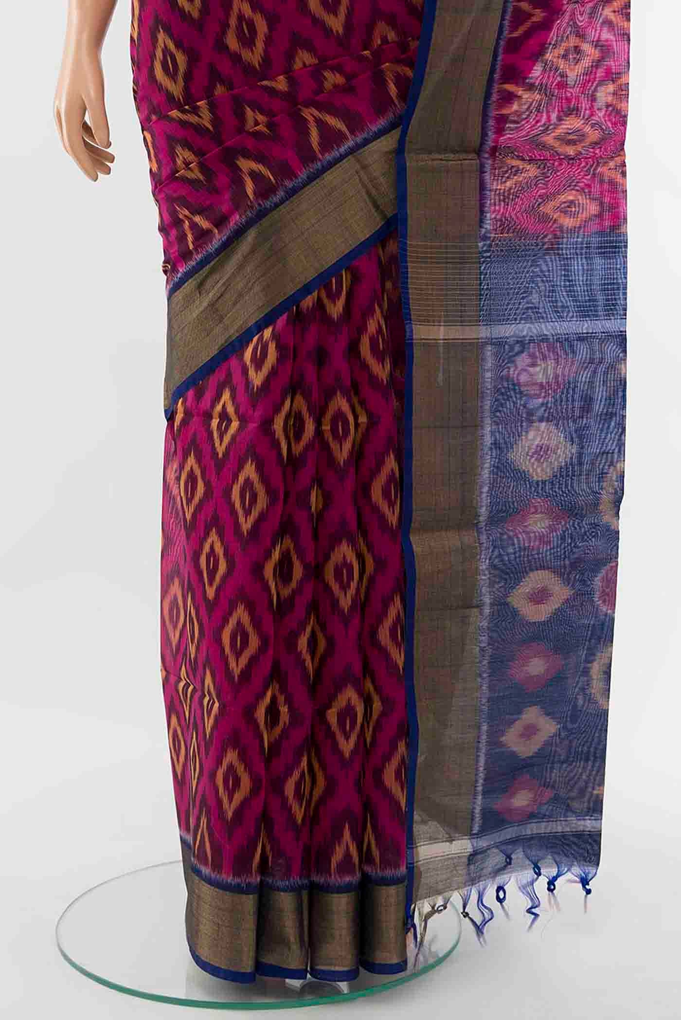 Magenta Kora Cotton Saree - Image 3