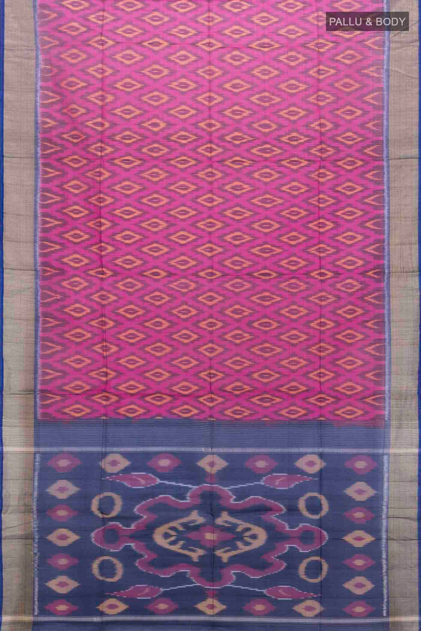 Magenta Kora Cotton Saree - Image 5