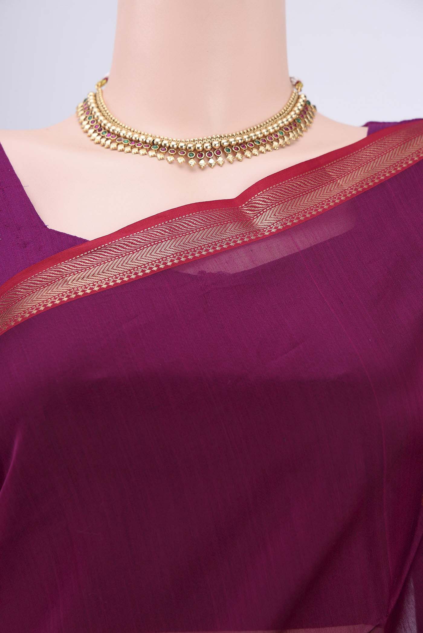 Magenta Maheshwari Silk Cotton Saree - Image 2