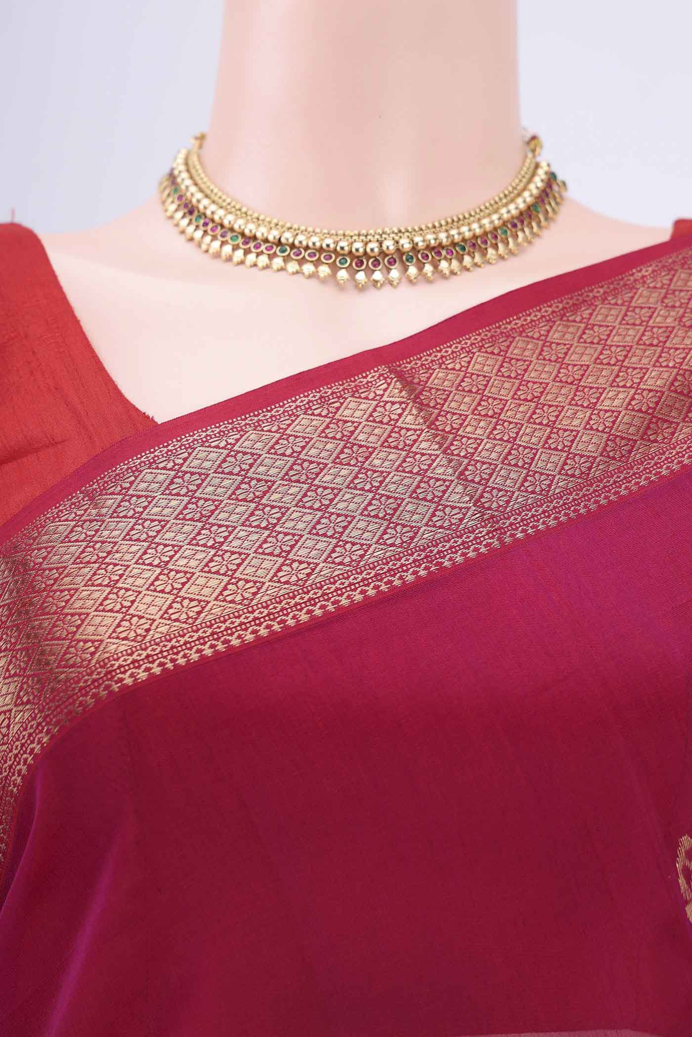 Magenta Maheshwari Silk Cotton Saree - Image 2