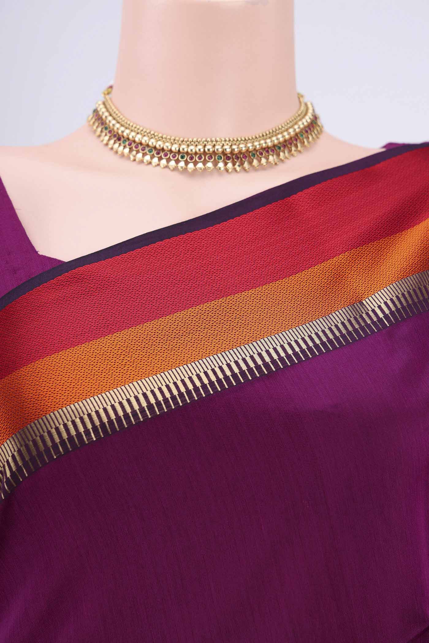 Magenta Maheshwari Silk Cotton Saree - Image 2