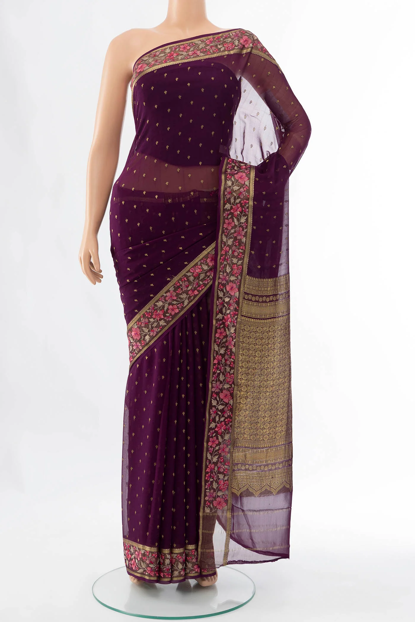 Magenta Mysore Chiffon Saree