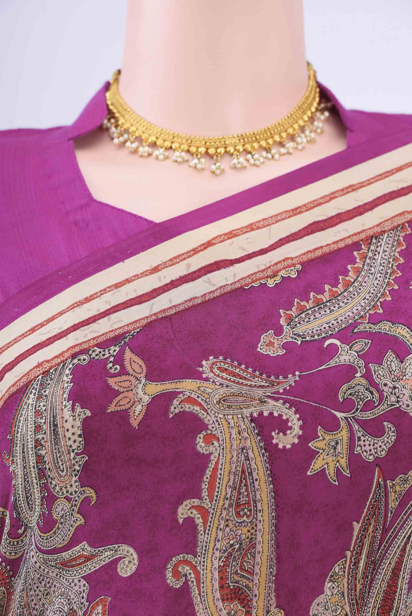 Magenta Mysore Crepe Saree - Image 2