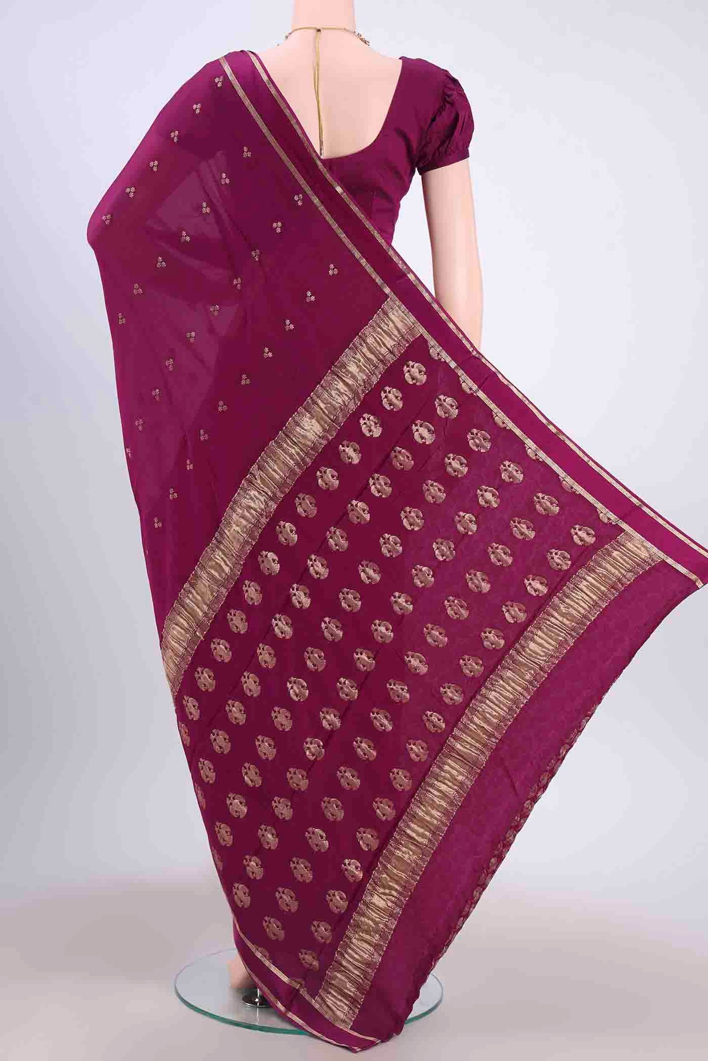 Magenta Mysore Crepe Saree - Image 3