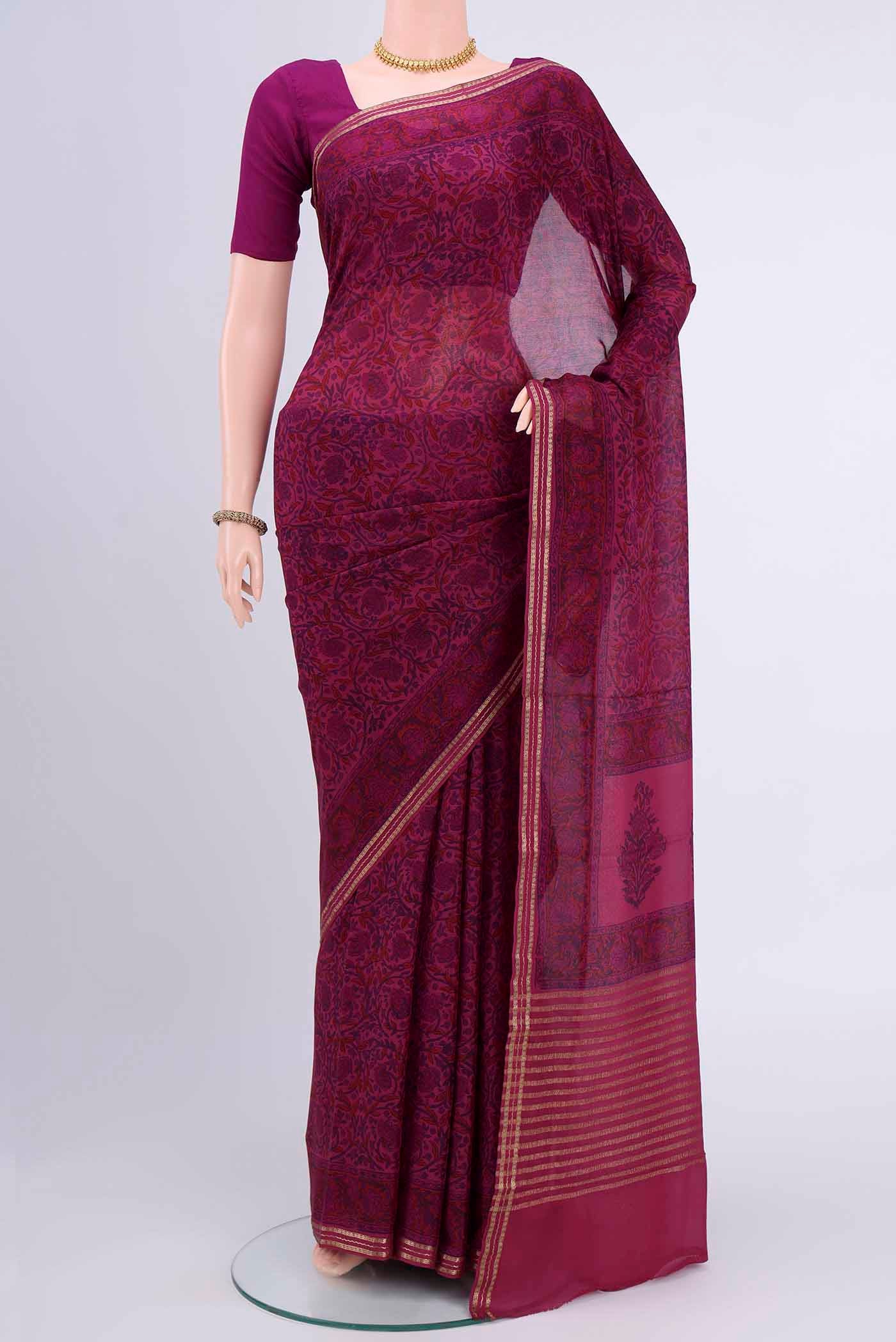 Magenta Mysore Crepe Saree
