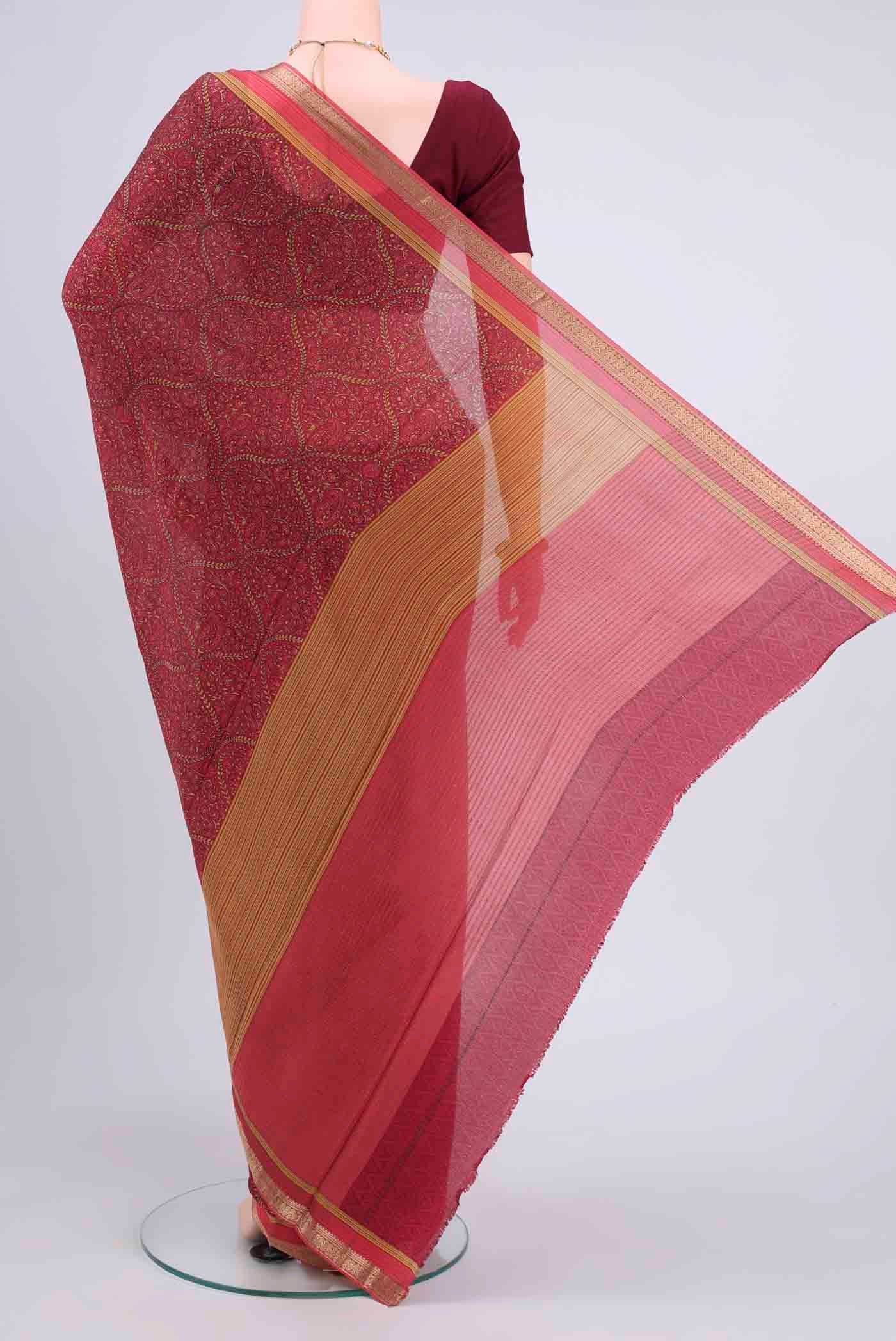 Magenta Mysore Crepe Saree - Image 3