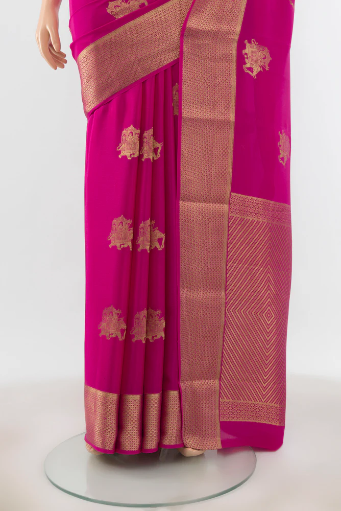 Rani Pink Mysore Crepe Saree - Image 3