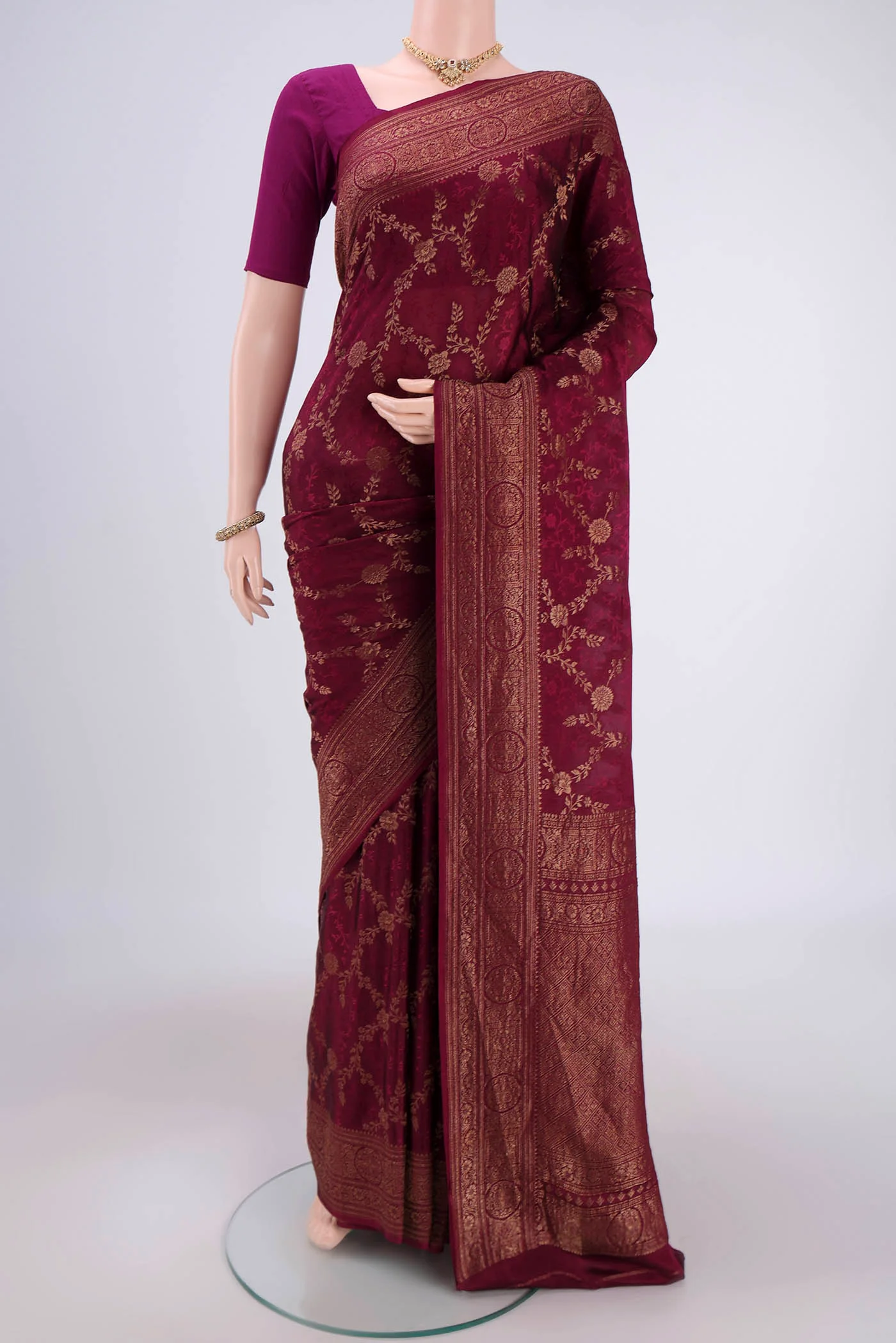 Maroon Mysore Crepe Saree