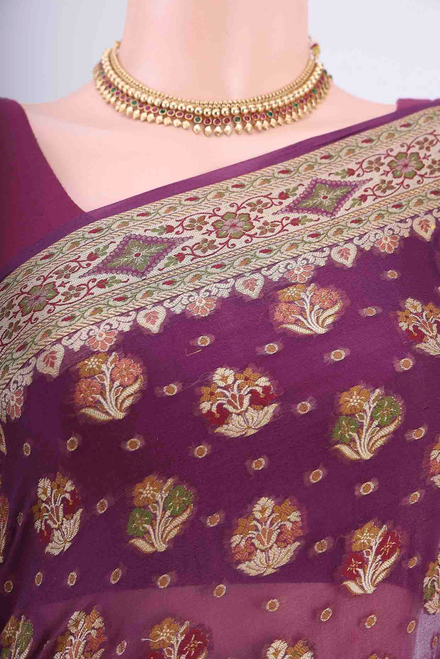 Magenta Mysore Georgette Saree - Image 2