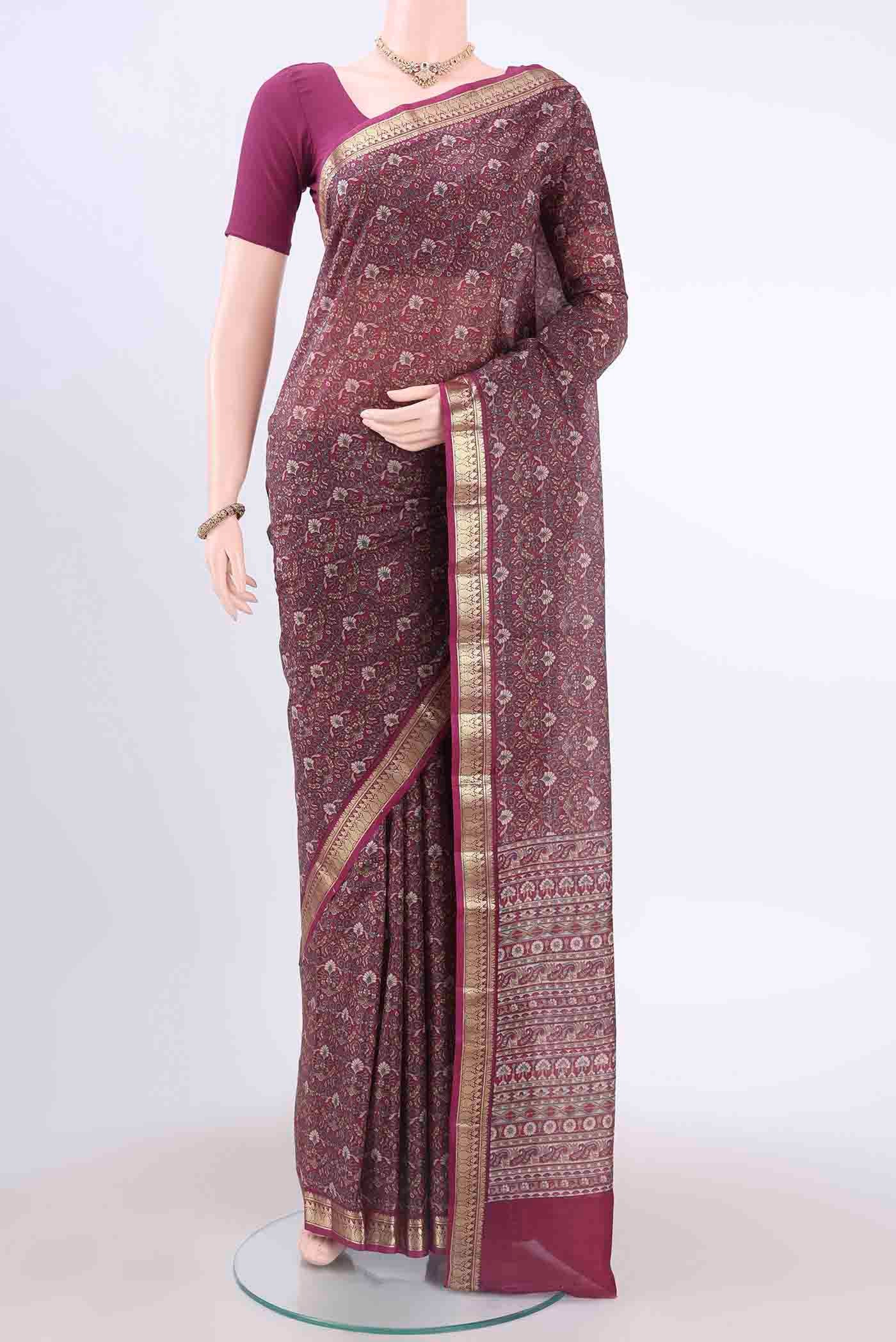 Magenta Printed Silk Saree