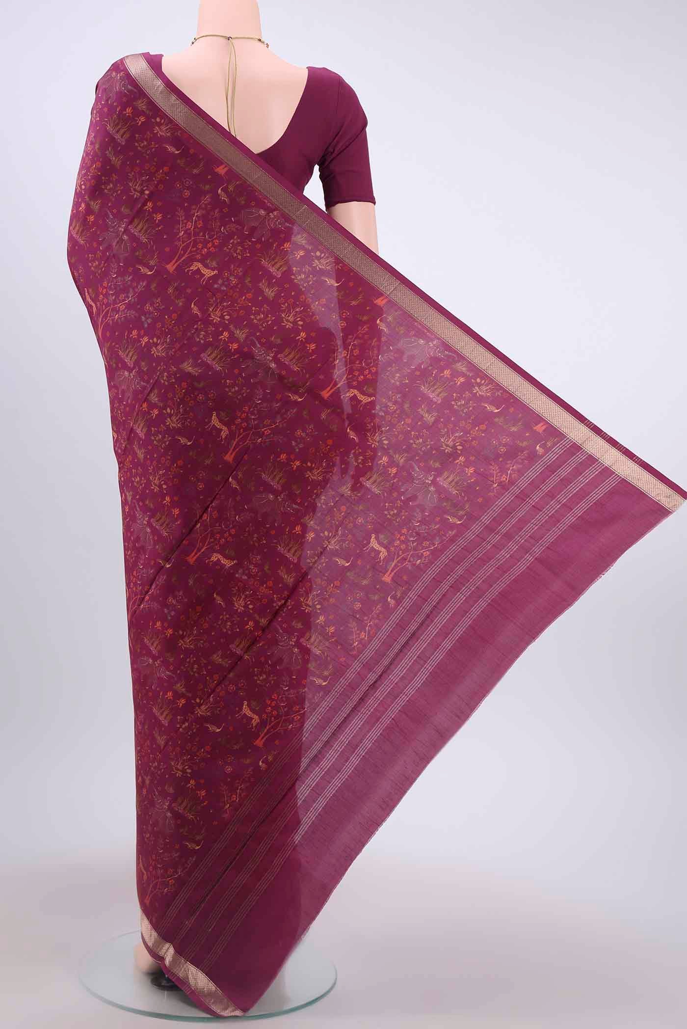 Magenta Printed Silk Saree - Image 3