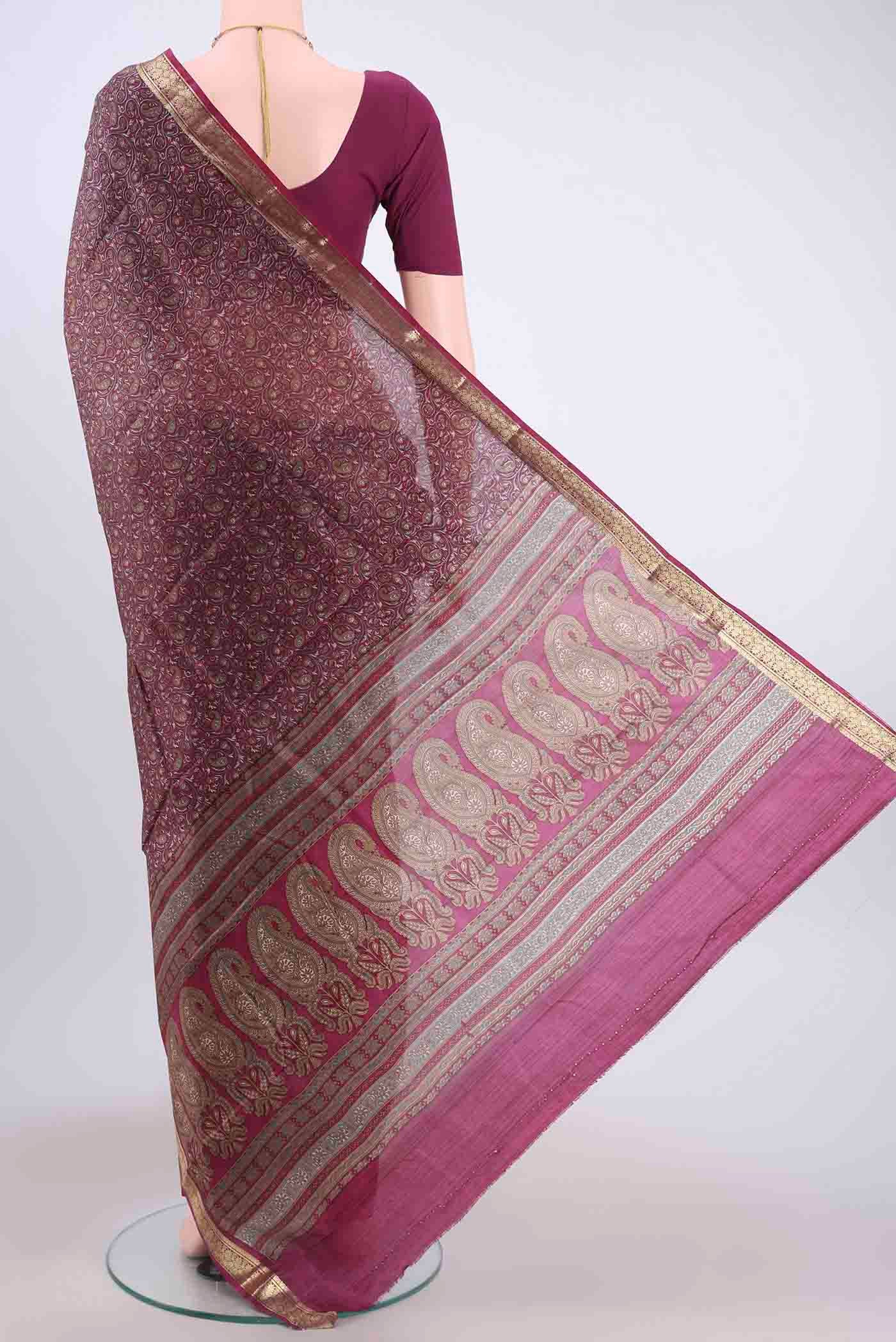 Magenta Printed Silk Saree - Image 3
