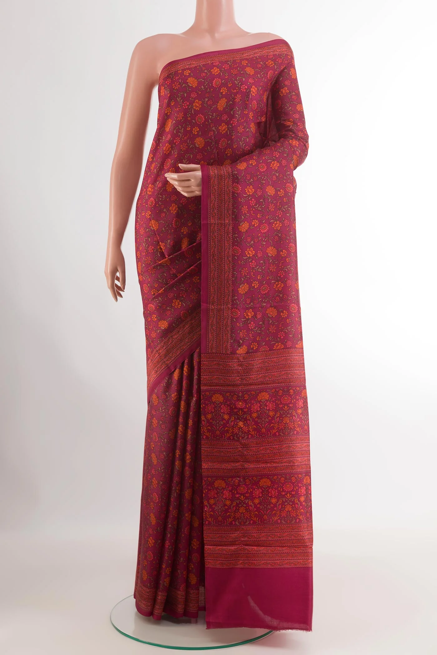 Magenta Printed Silk Saree