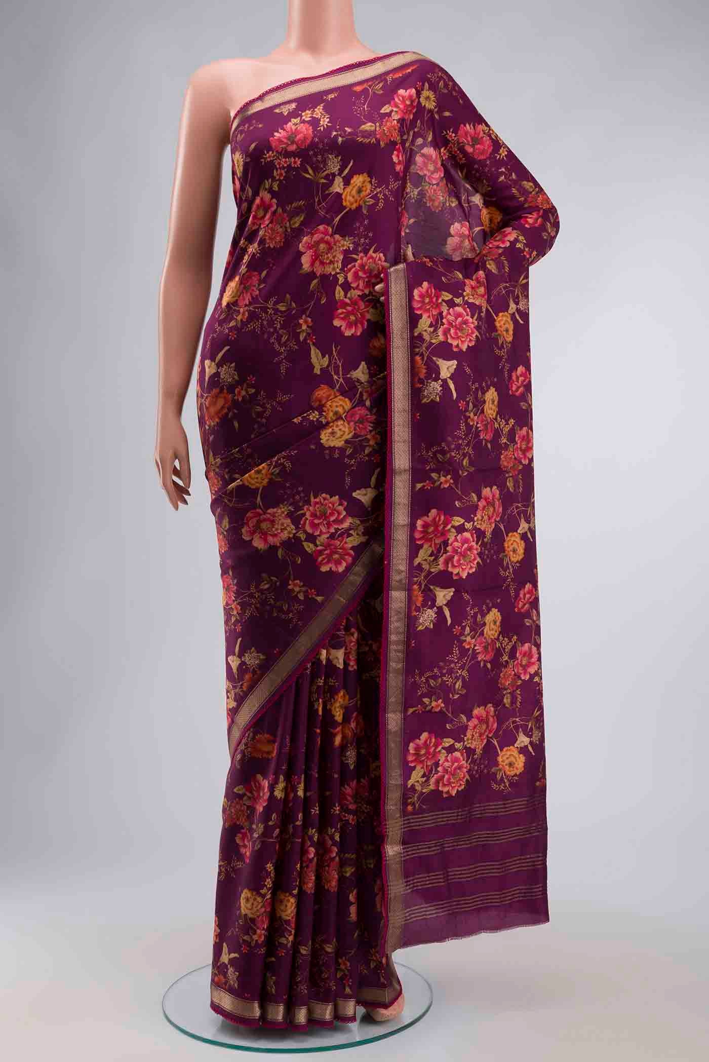Magenta Printed Silk Saree