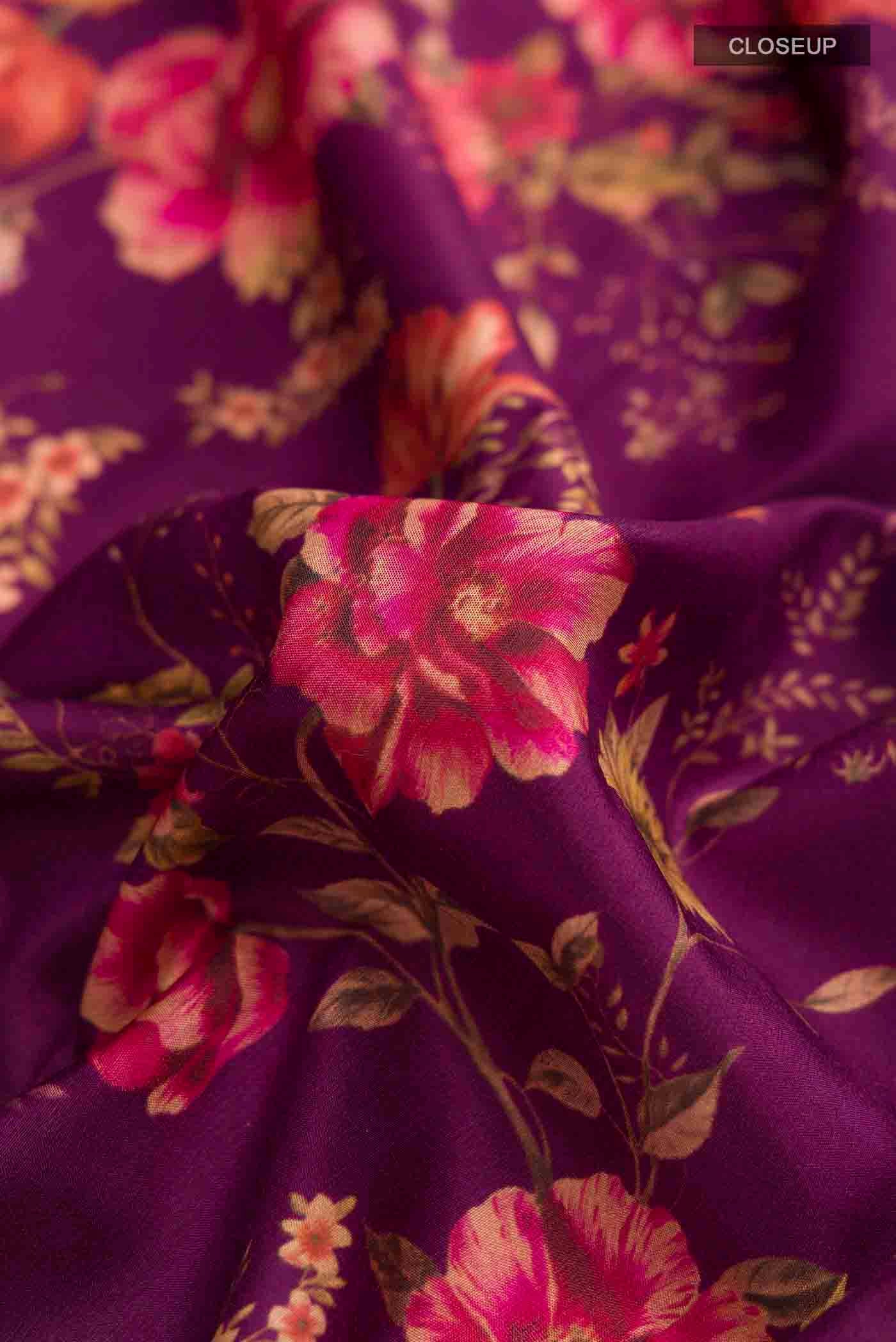 Magenta Printed Silk Saree - Image 2