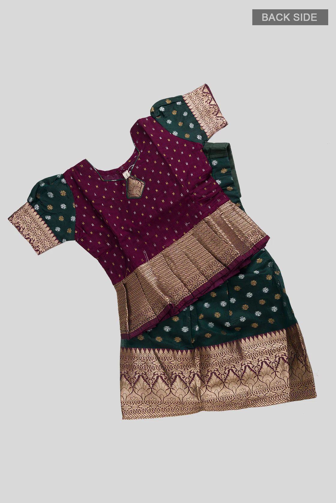 Magenta Readymade Cotton Pavadai Set  | Lehanga & Blouse - Image 3