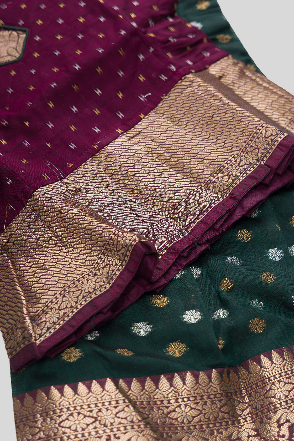 Magenta Readymade Cotton Pavadai Set  | Lehanga & Blouse - Image 6
