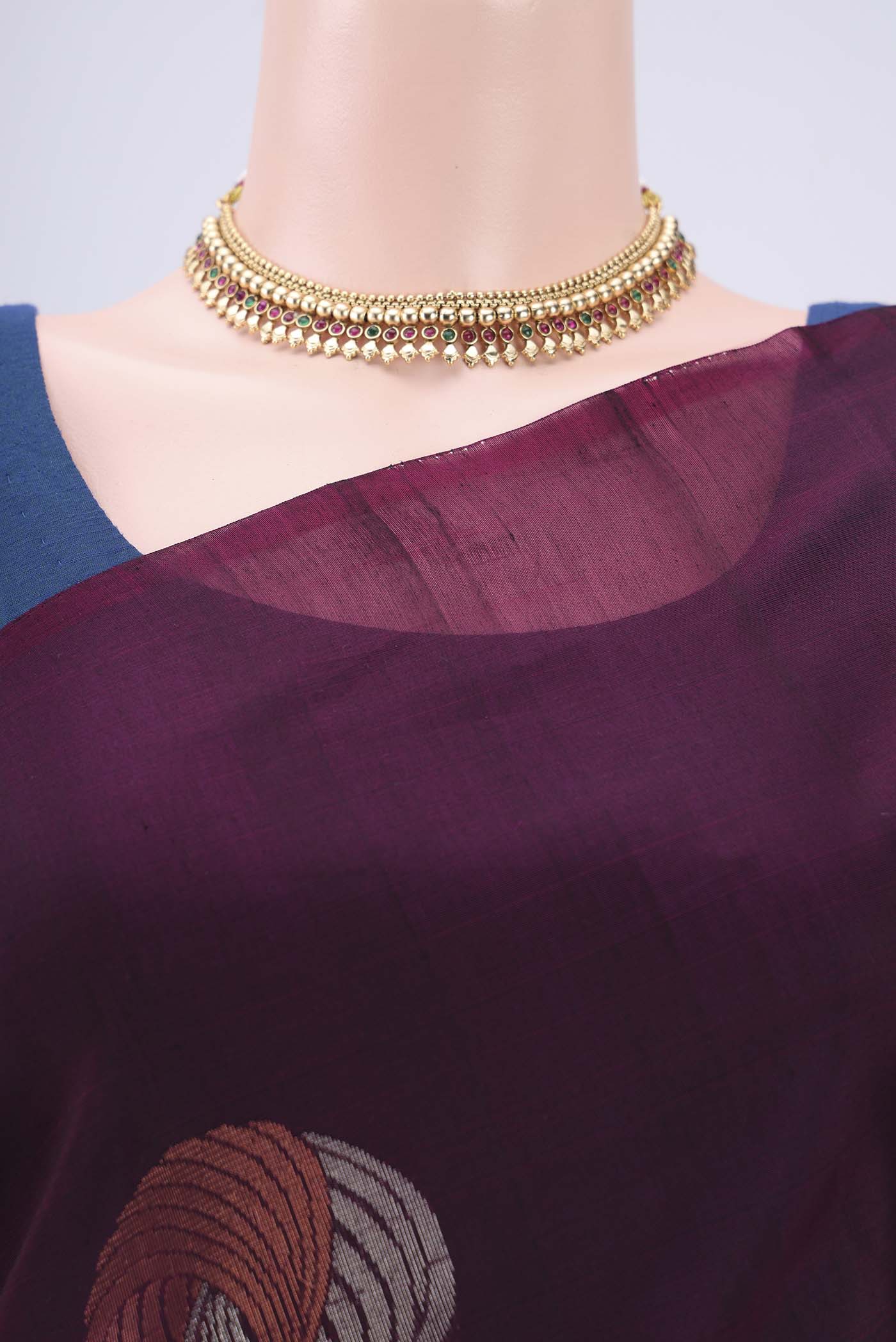 Magenta Silk Cotton Saree - Image 2