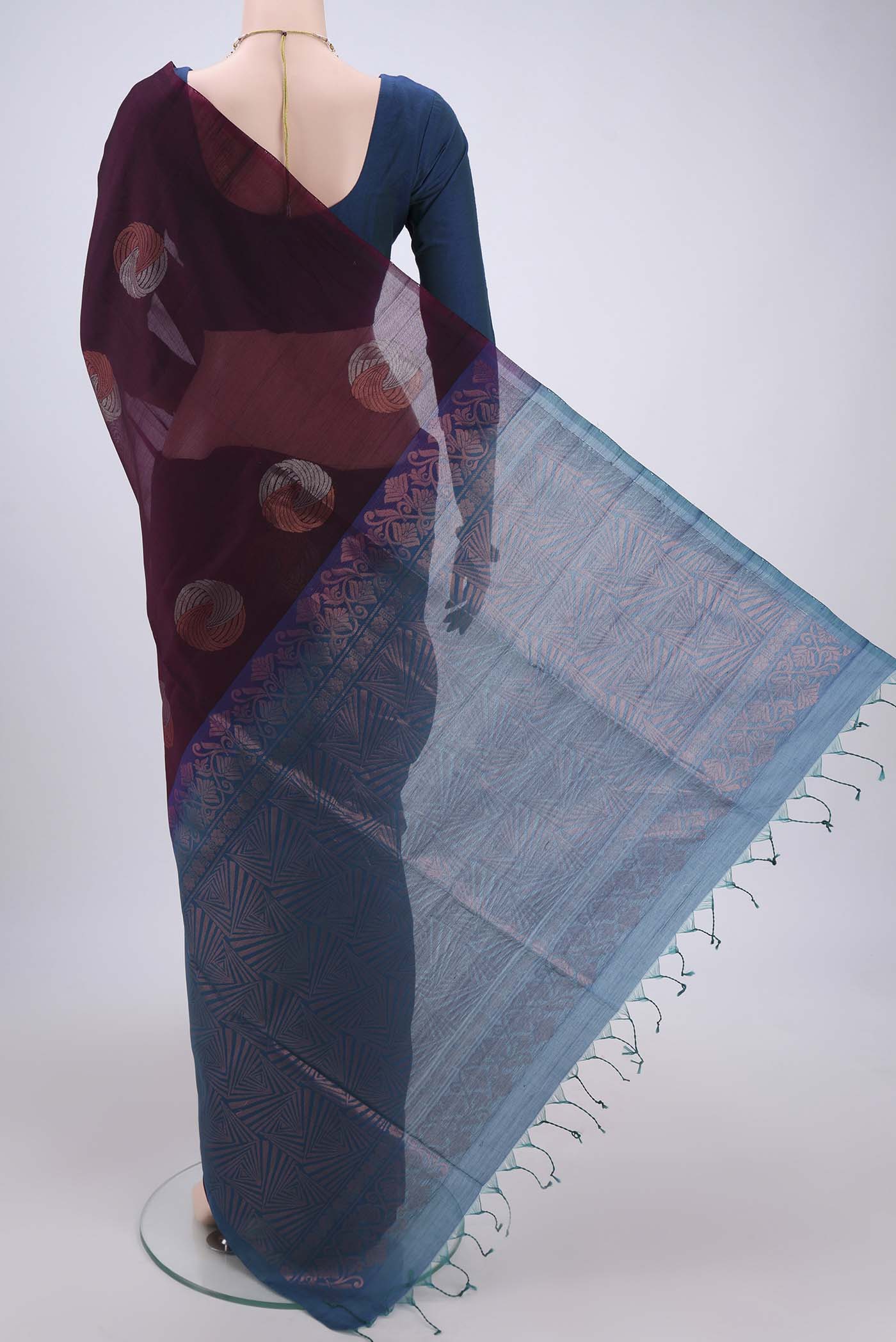 Magenta Silk Cotton Saree - Image 3