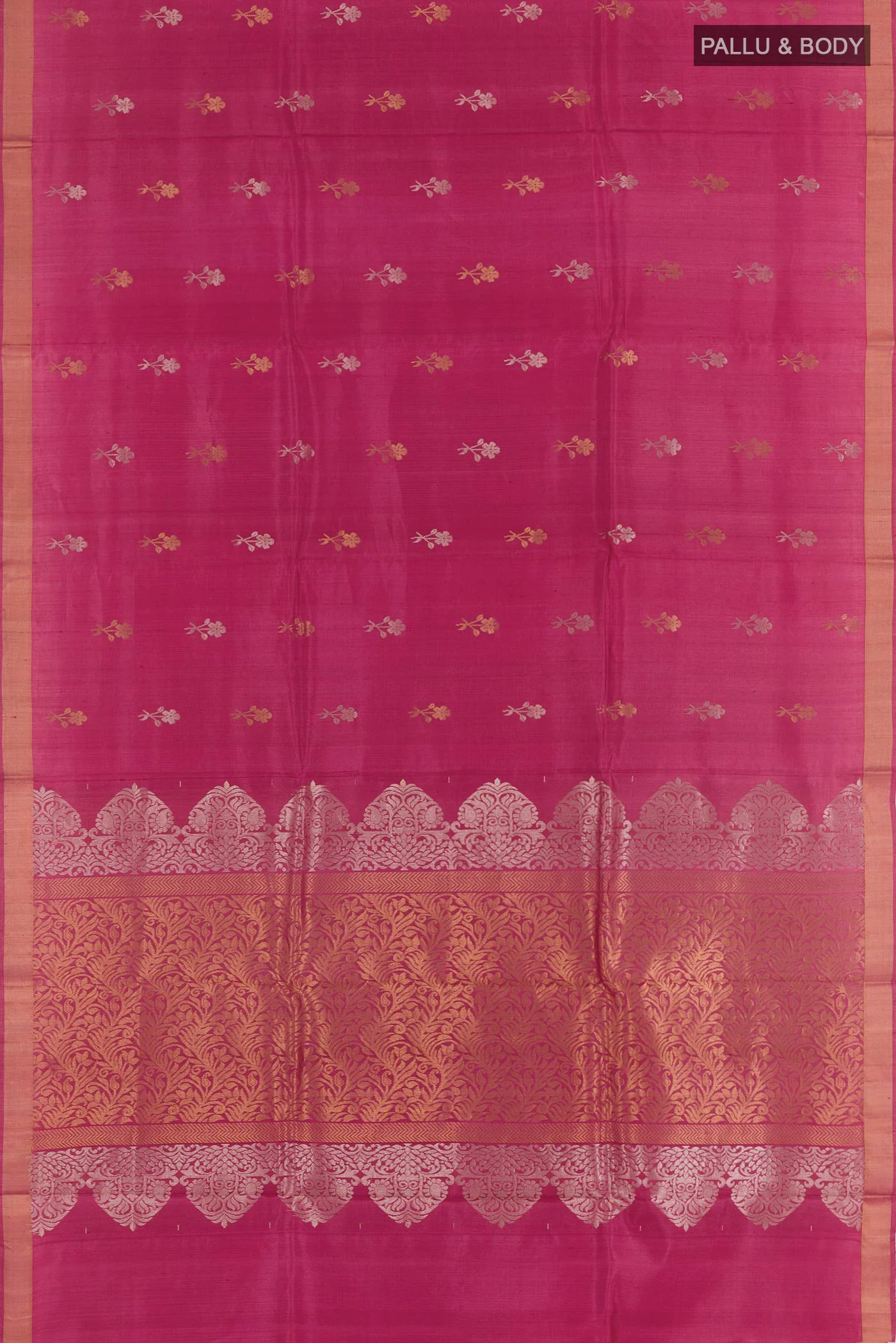 Dark Pink Tussar Silk Saree - Image 3