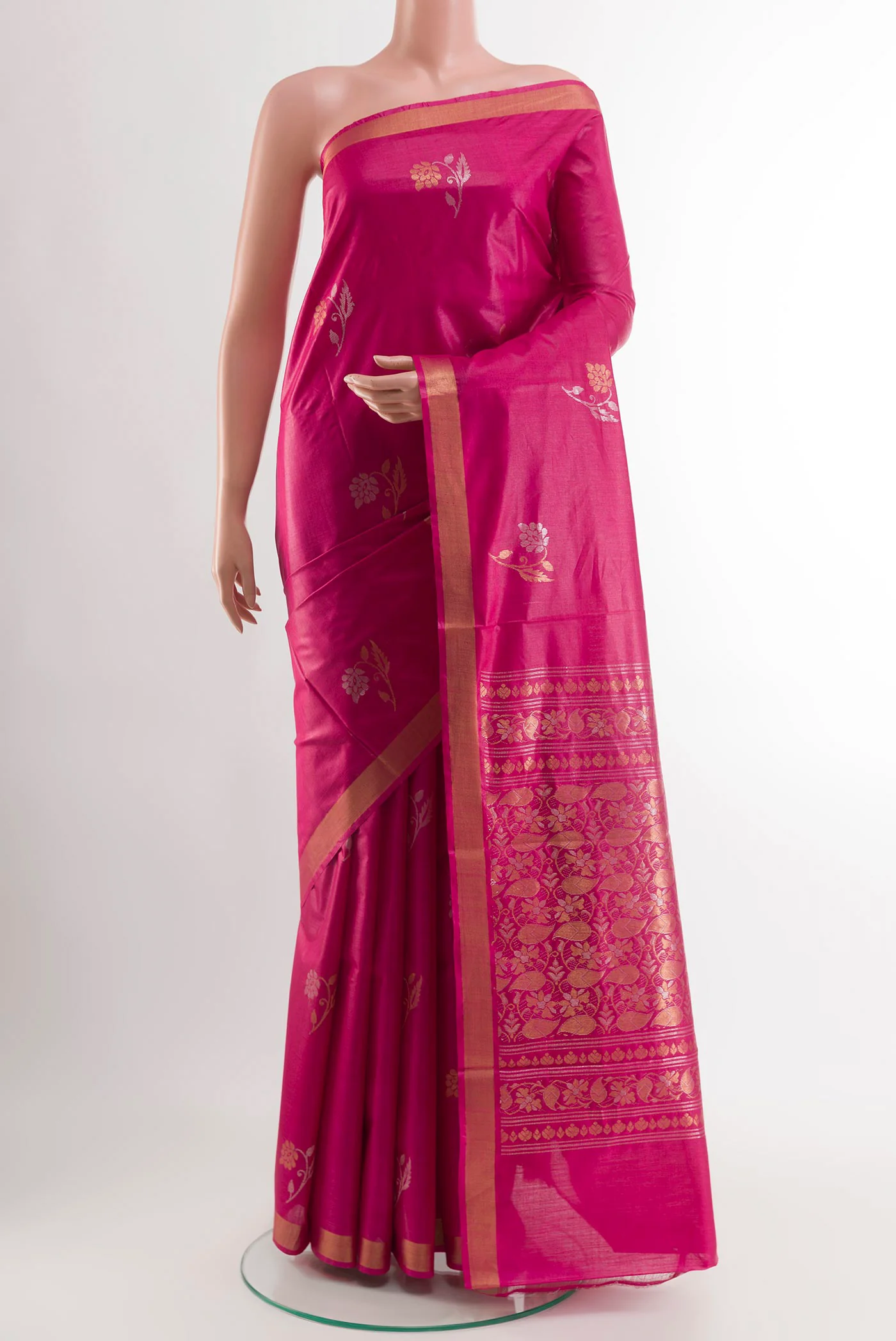 Pink Tussar Silk Saree