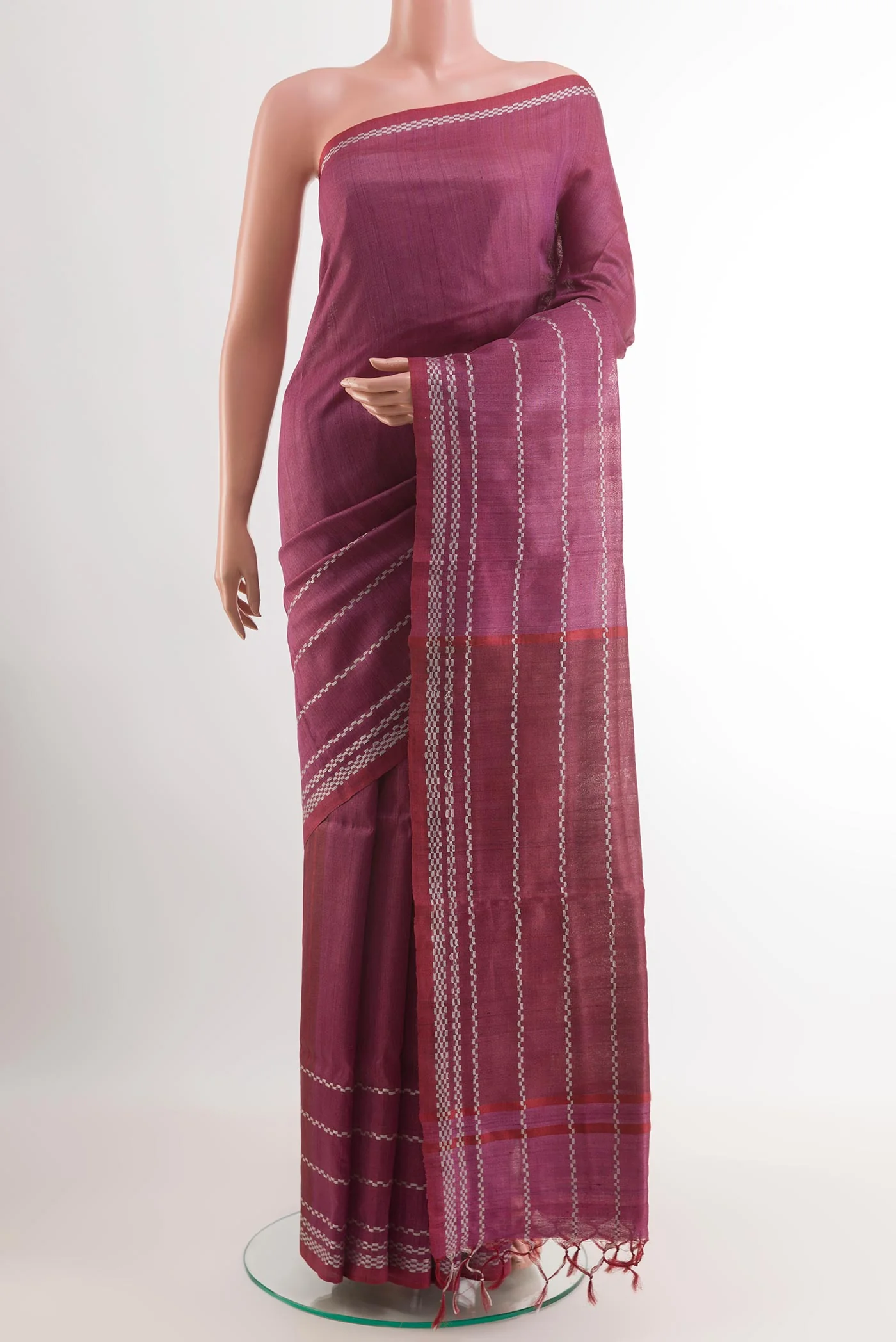 Magenta Tussar Silk Saree