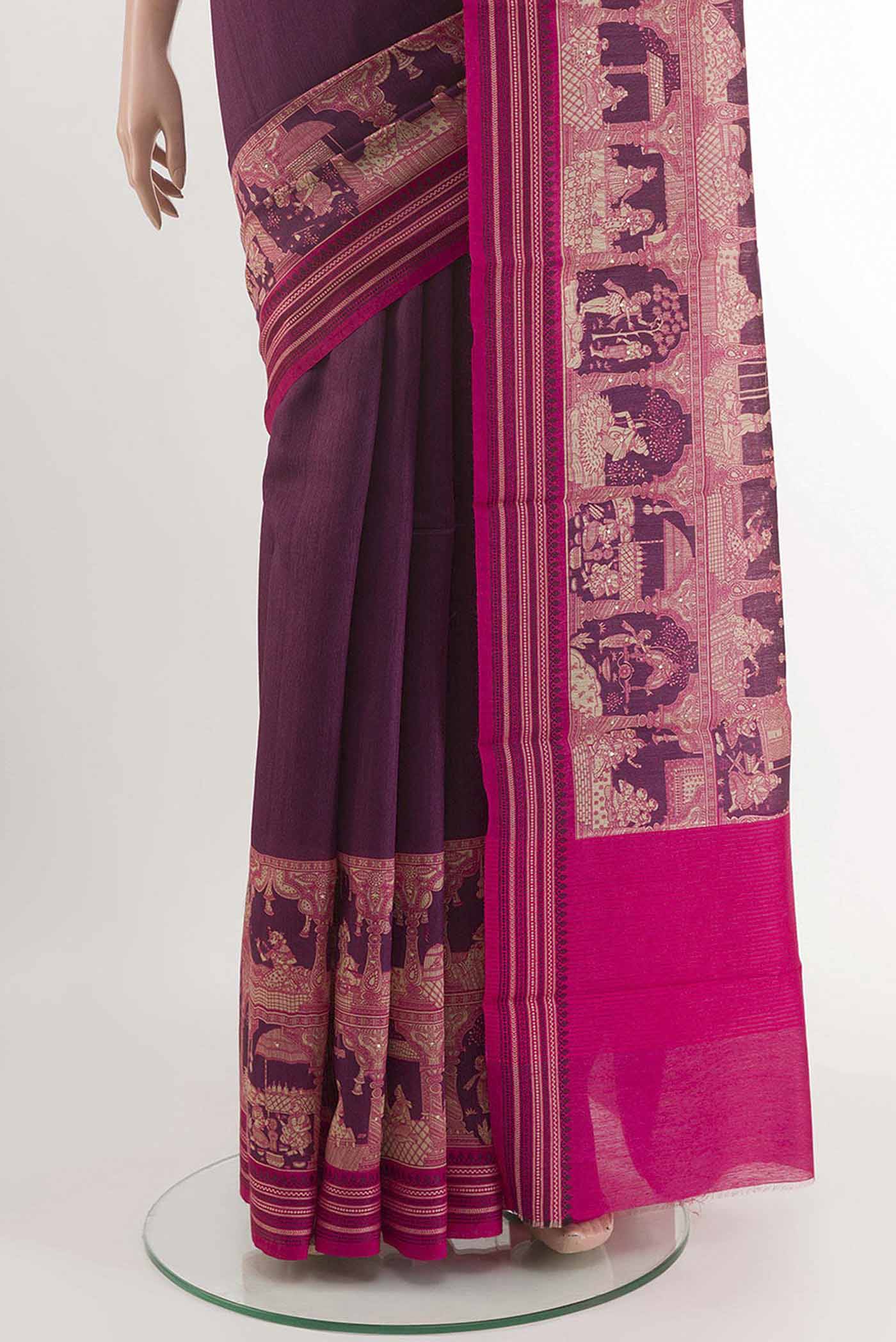 Magenta Tussar Saree - Image 3