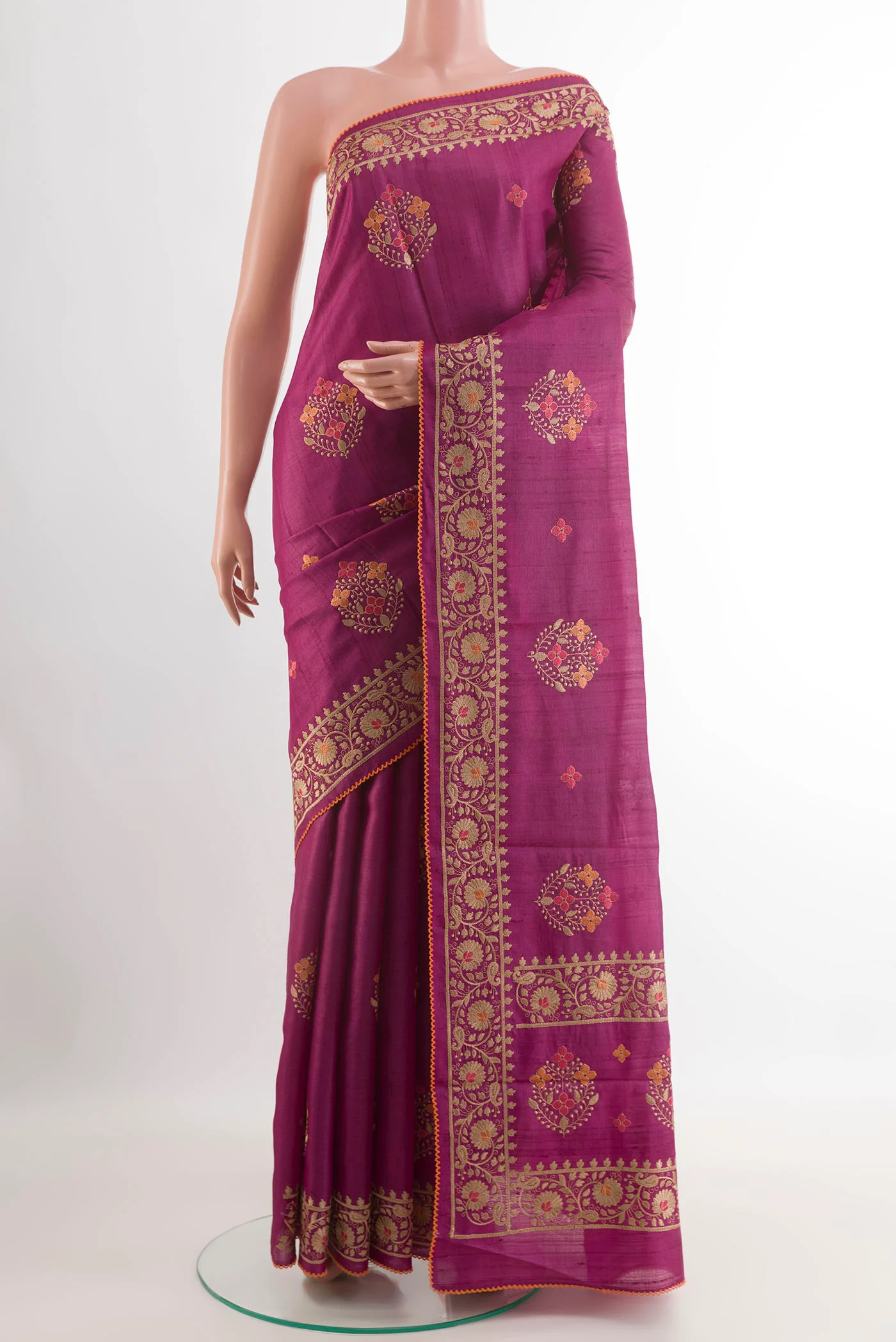 Magenta Tussar Silk Saree