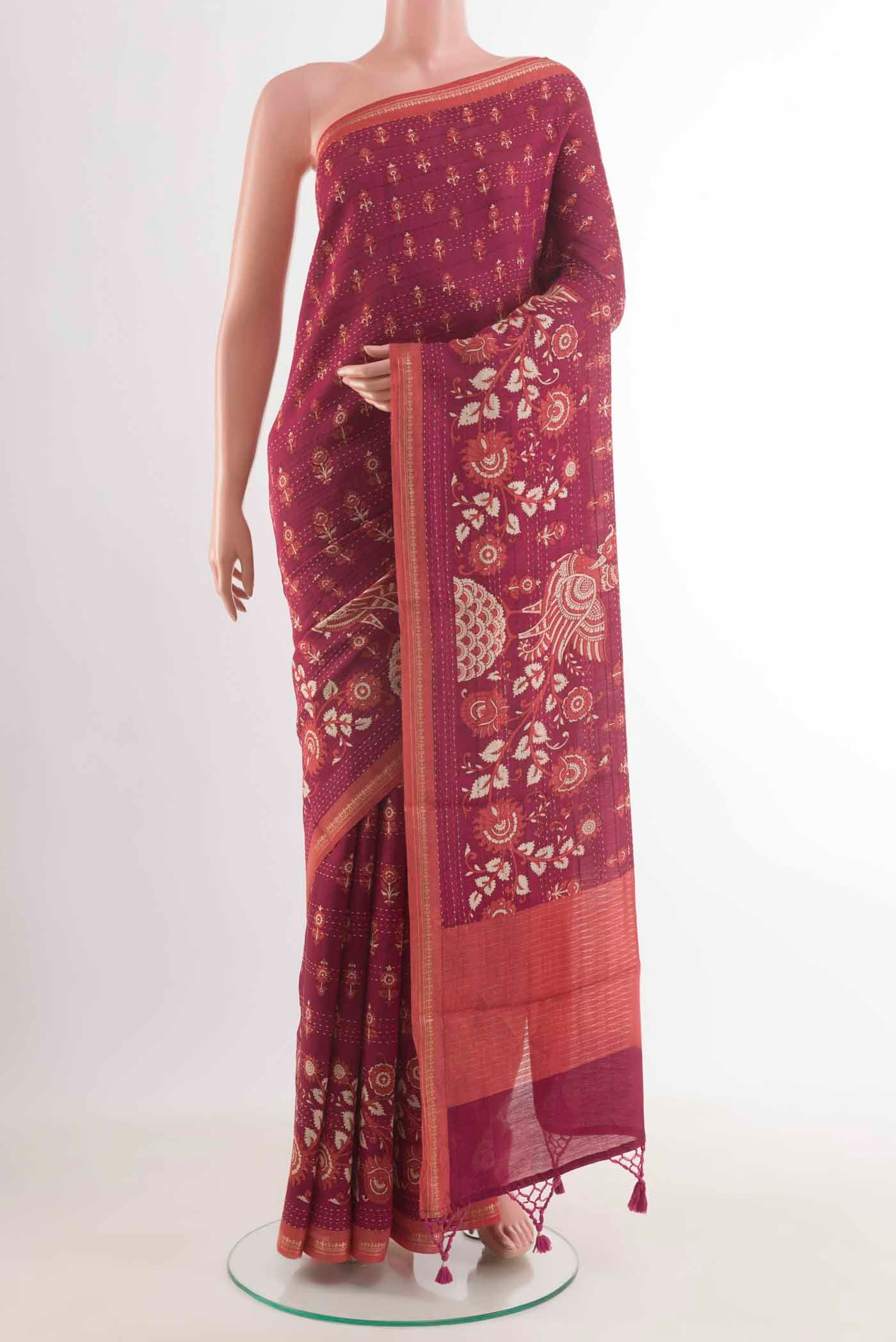 Magenta Tussar Silk Saree