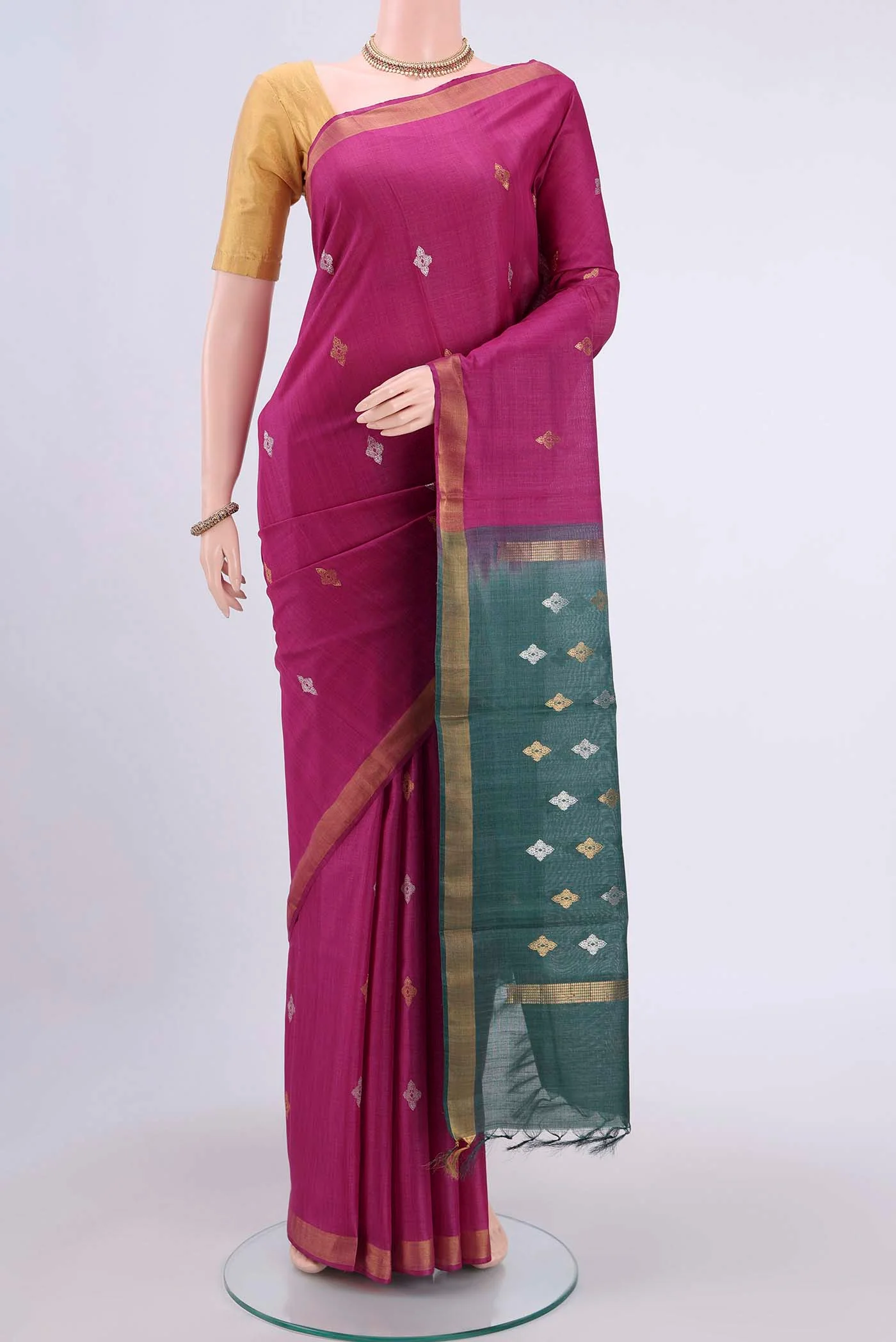 Magenta Tussar Silk Saree