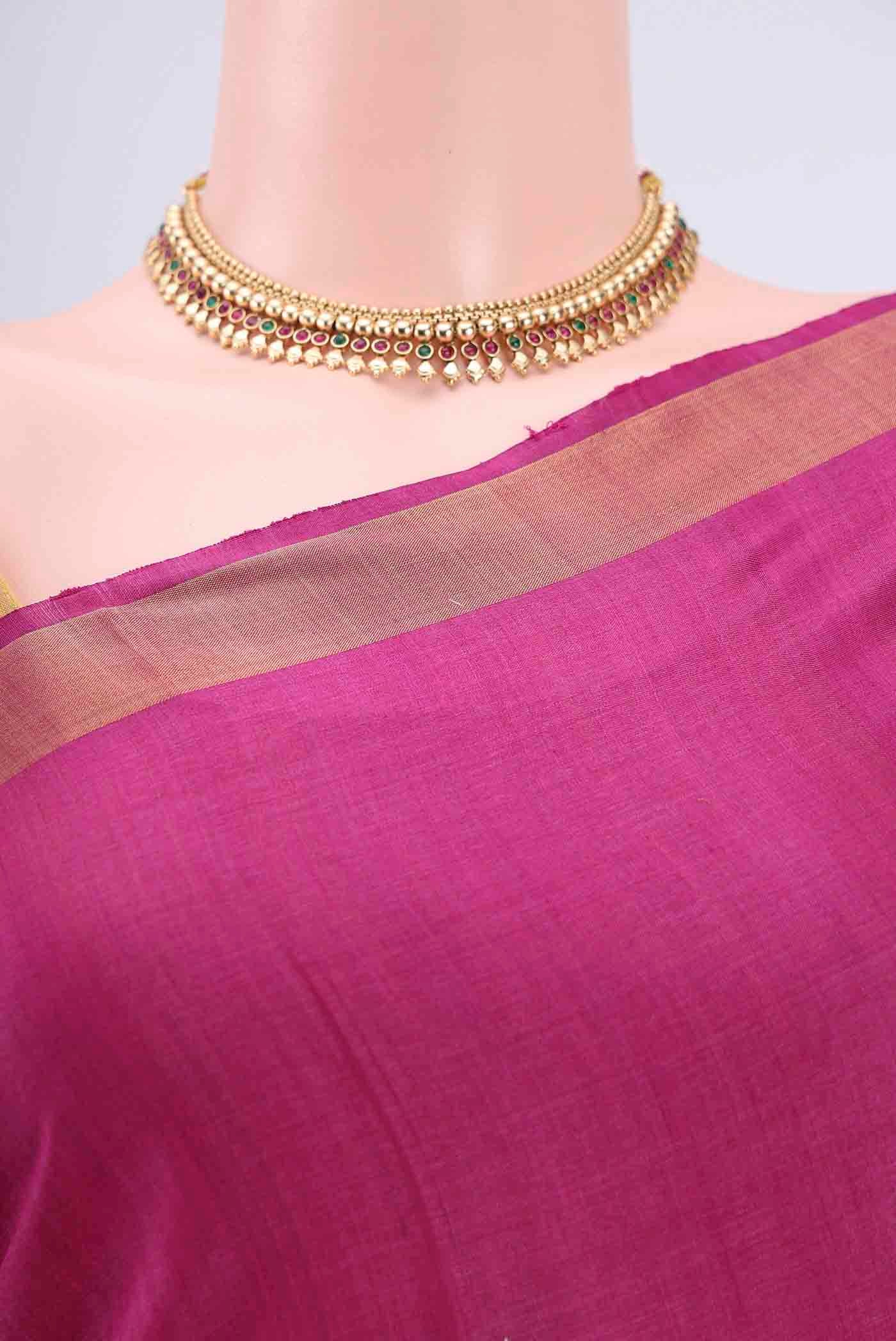 Magenta Tussar Silk Saree - Image 2