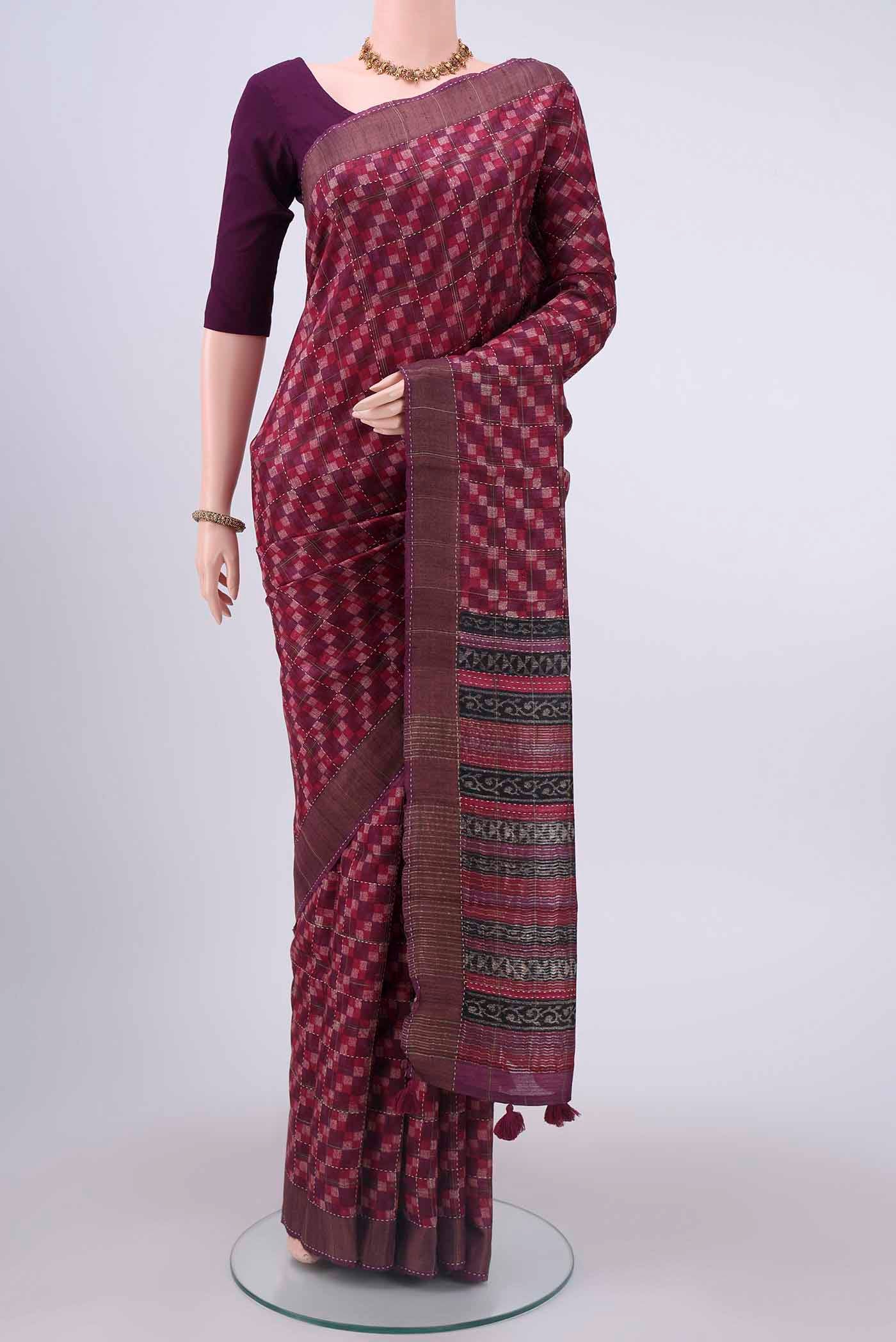 Magenta Tussar Silk Saree