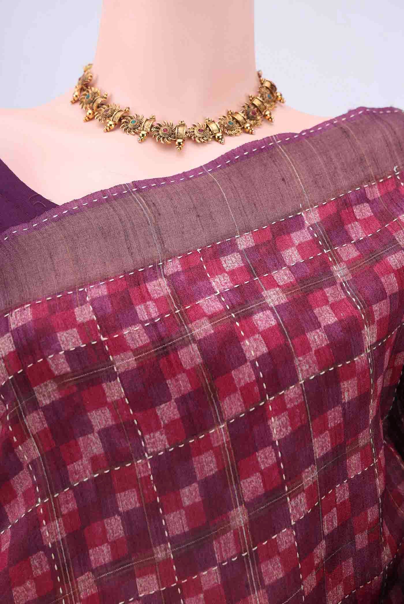 Magenta Tussar Silk Saree - Image 2