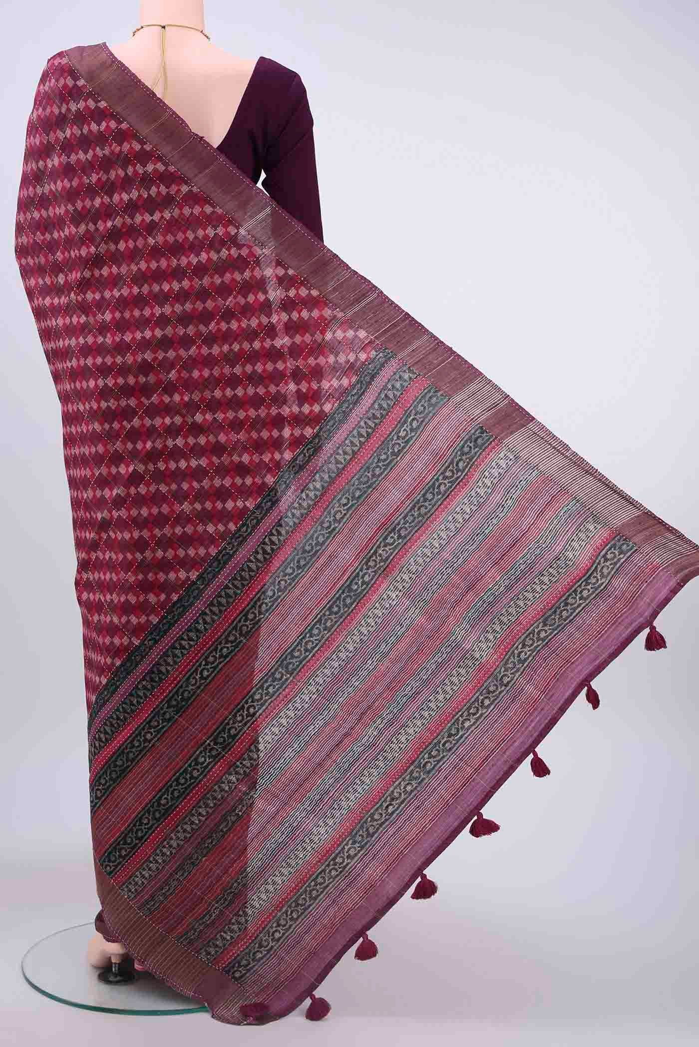 Magenta Tussar Silk Saree - Image 3