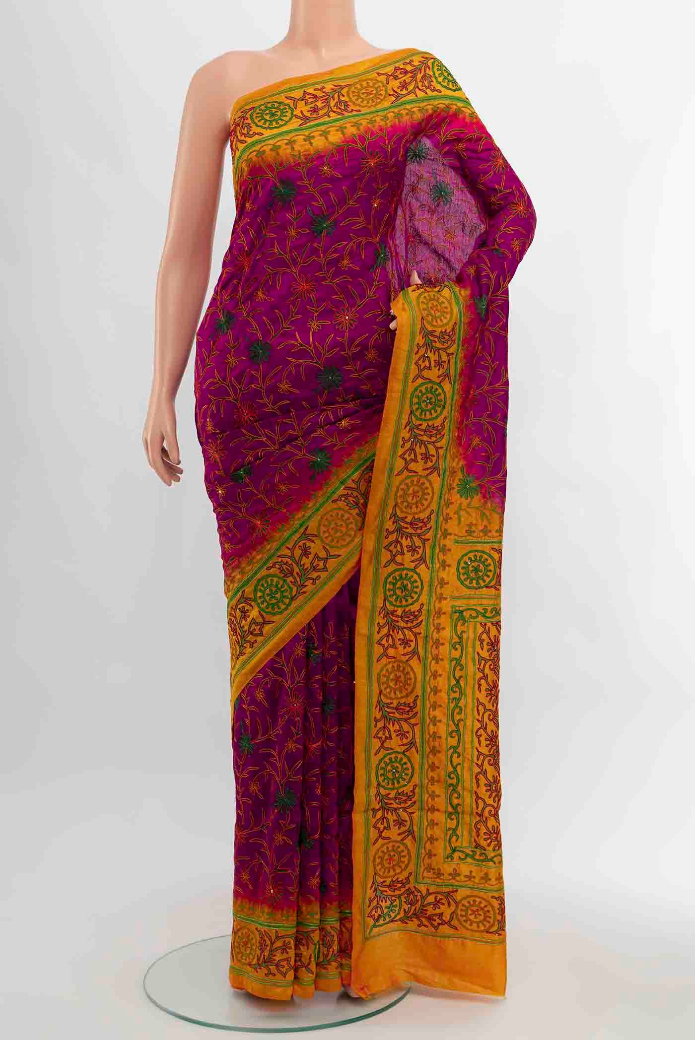 Magenta Tussar Silk Saree
