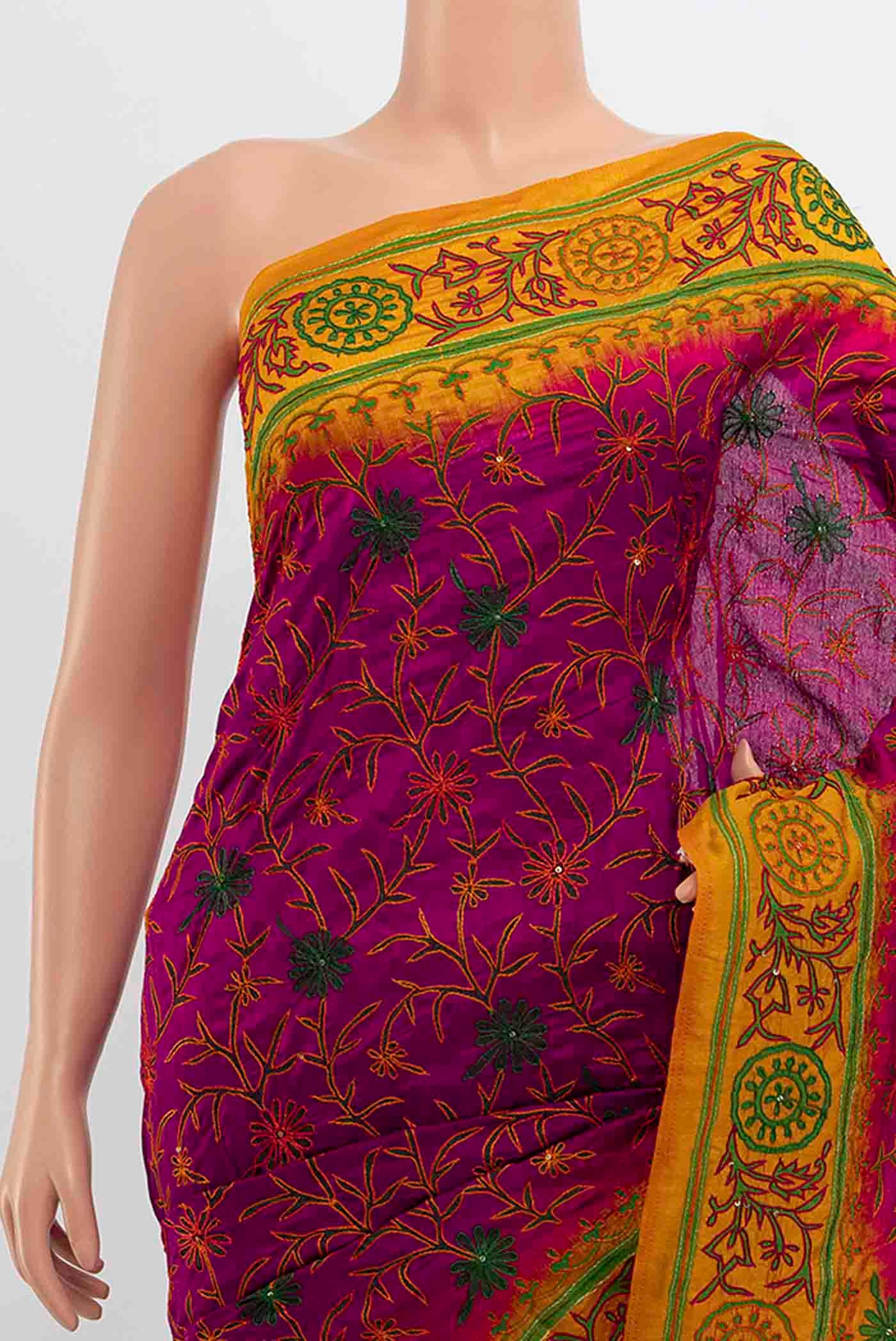 Magenta Tussar Silk Saree - Image 2