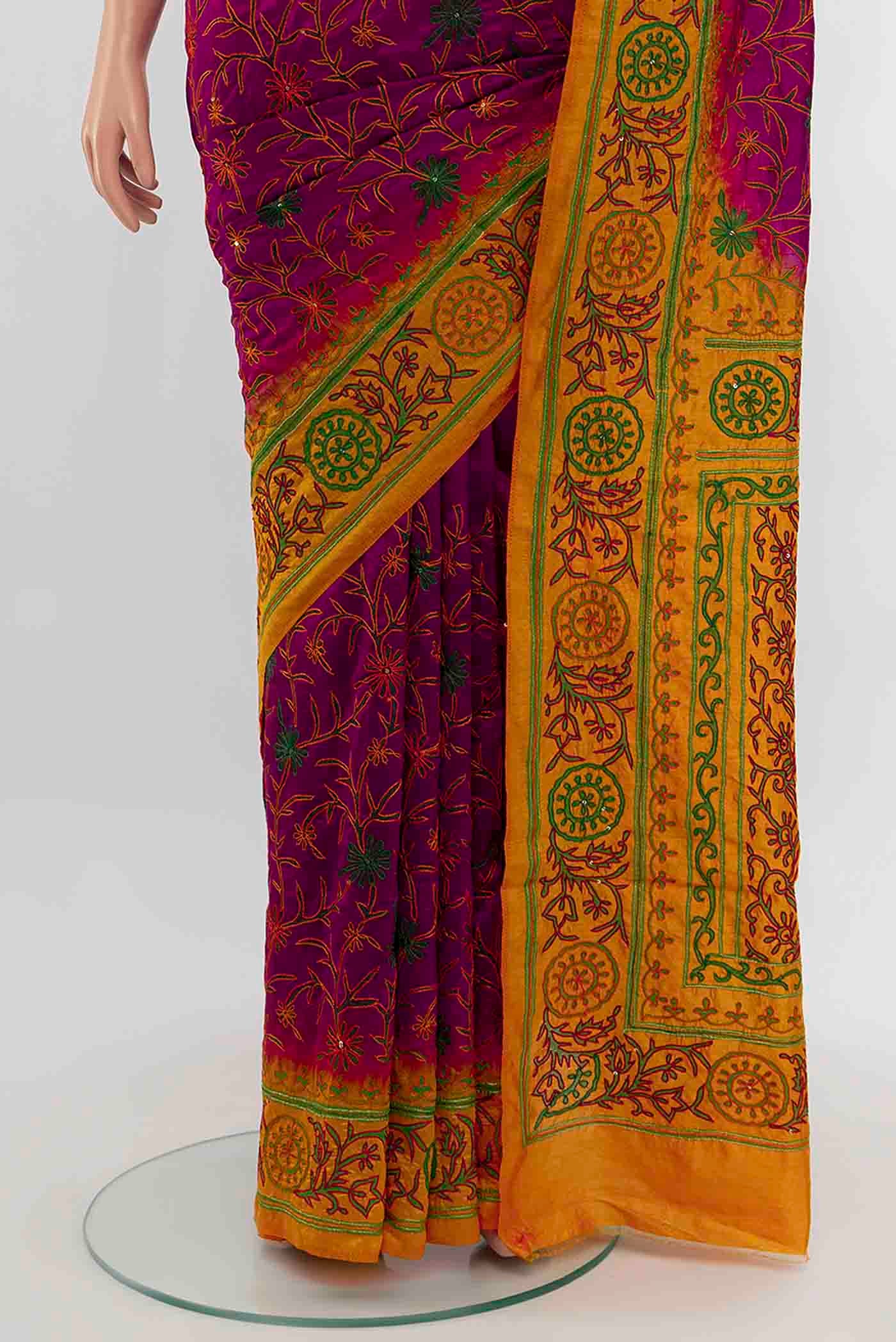 Magenta Tussar Silk Saree - Image 3