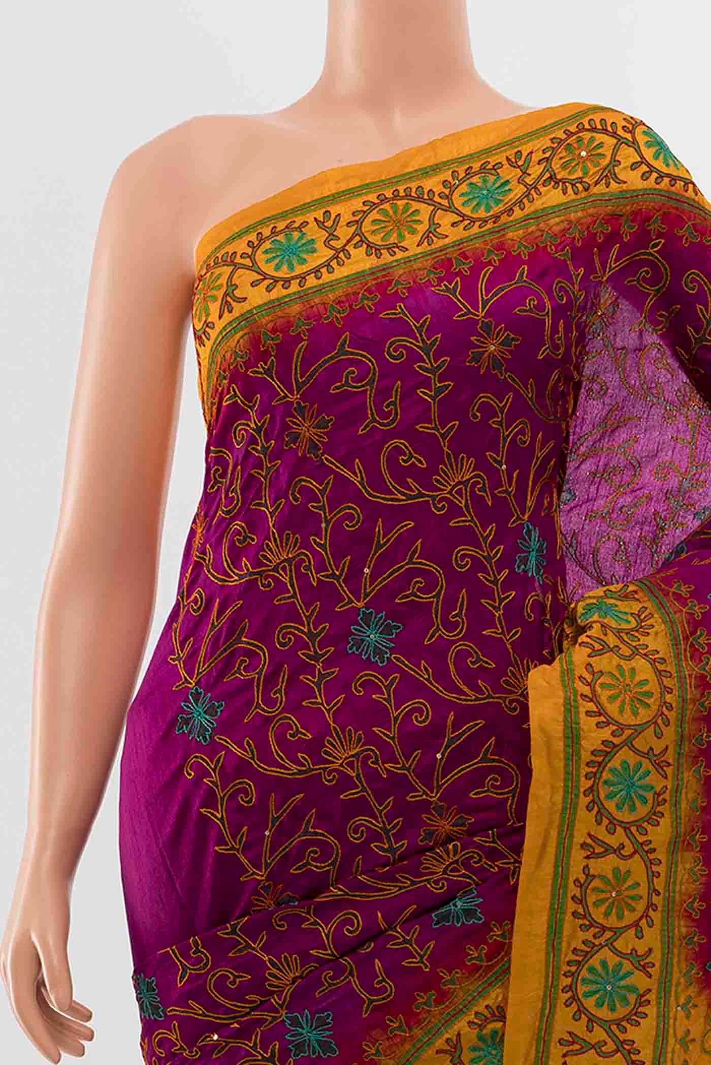 Magenta Tussar Silk Saree - Image 2