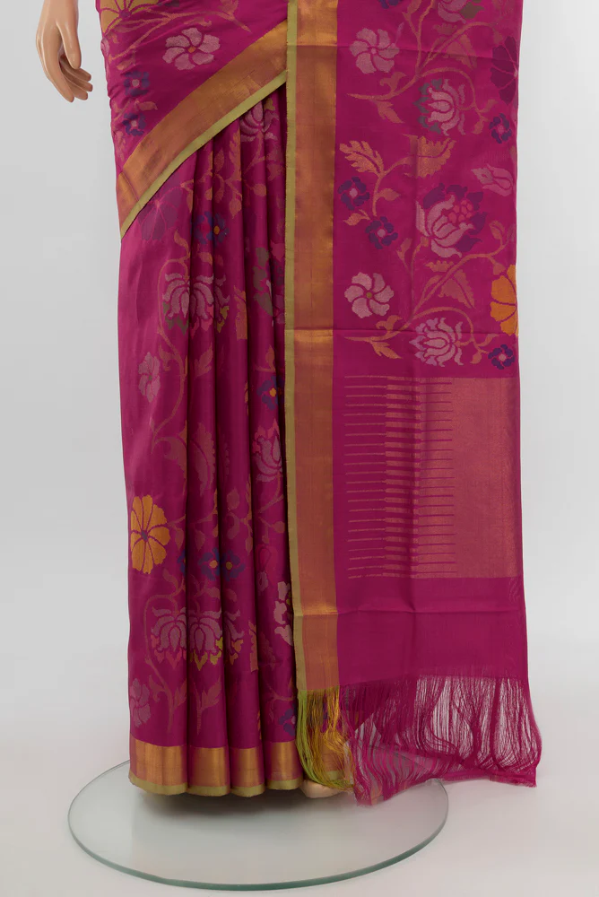 Pure Silk Pure Zari Magenta Uppada Saree - Image 3