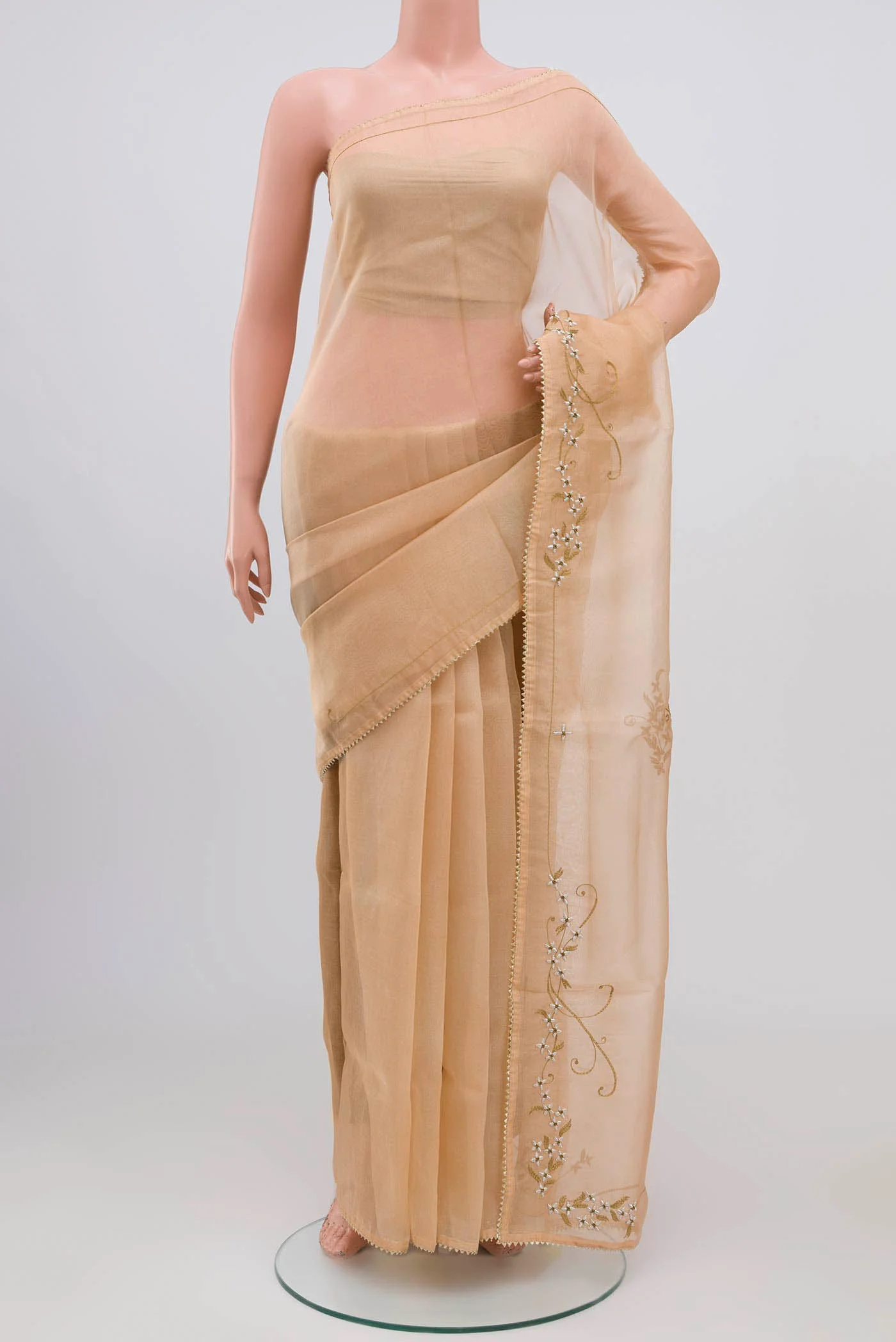 Mahira-Beige Organza Silk Saree - Image 2