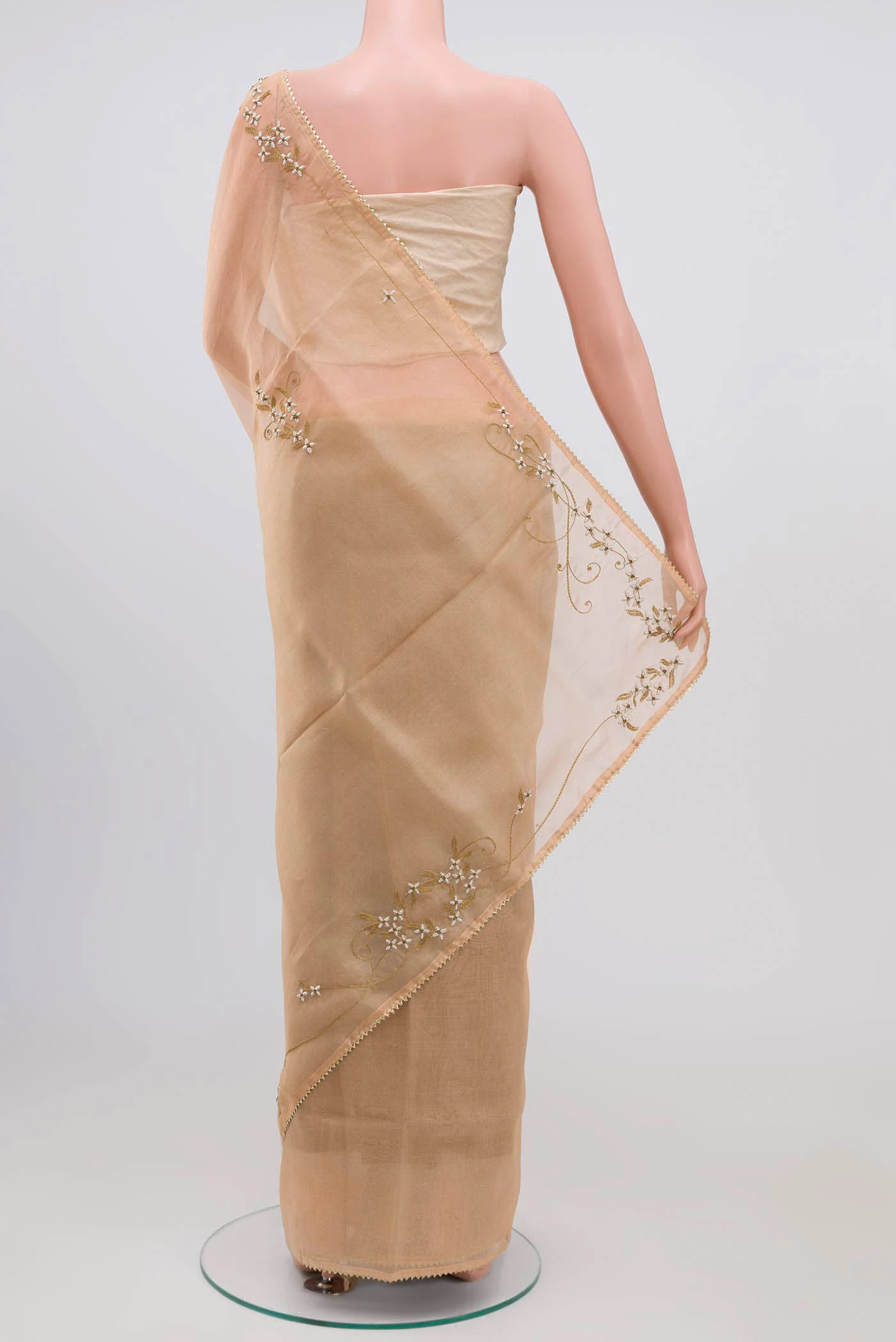 Mahira-Beige Organza Silk Saree - Image 5